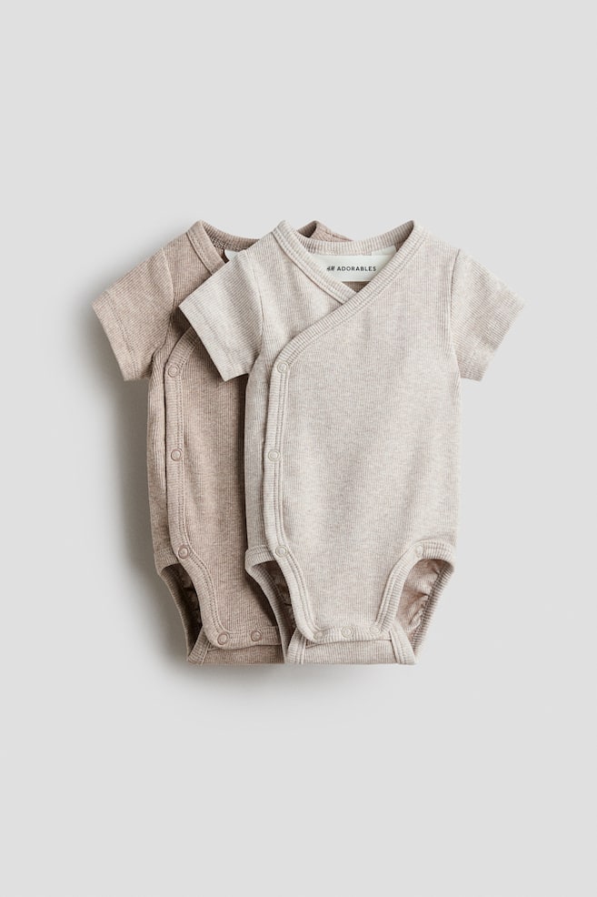 2-Pack Ribbed Wrapover Bodysuits - Beige/Dusty pink/striped/Beige/floral - 1