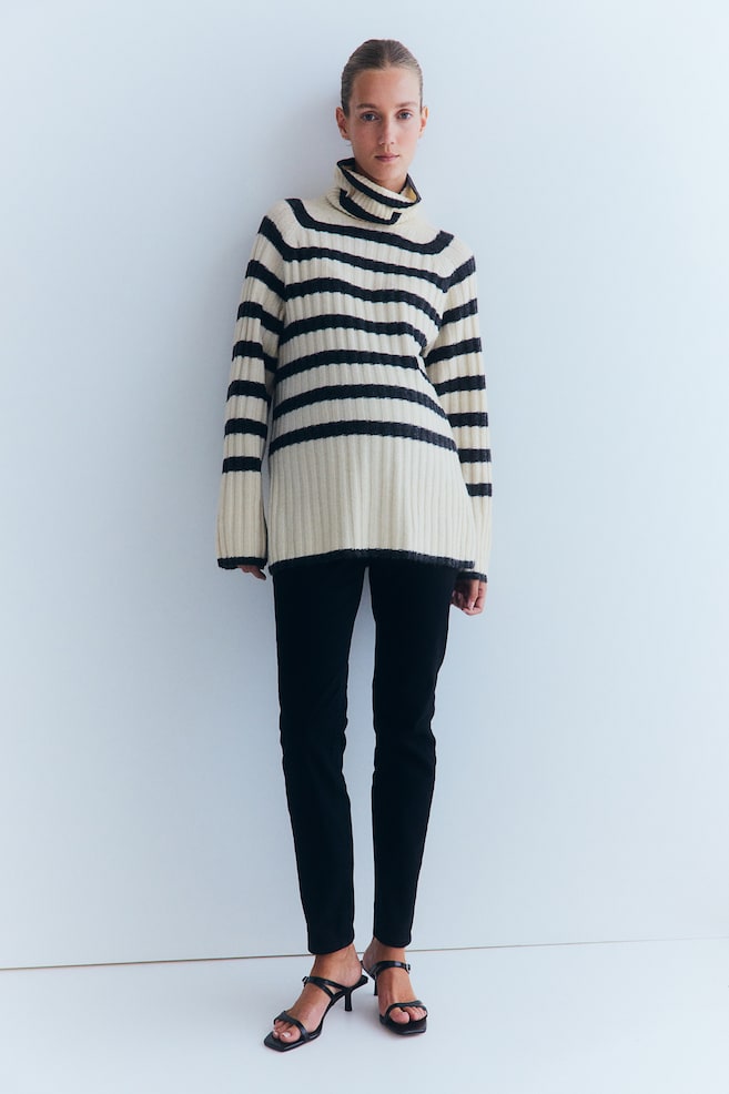 MAMA Polo-neck jumper - Cream/Striped/Black/Striped - 5