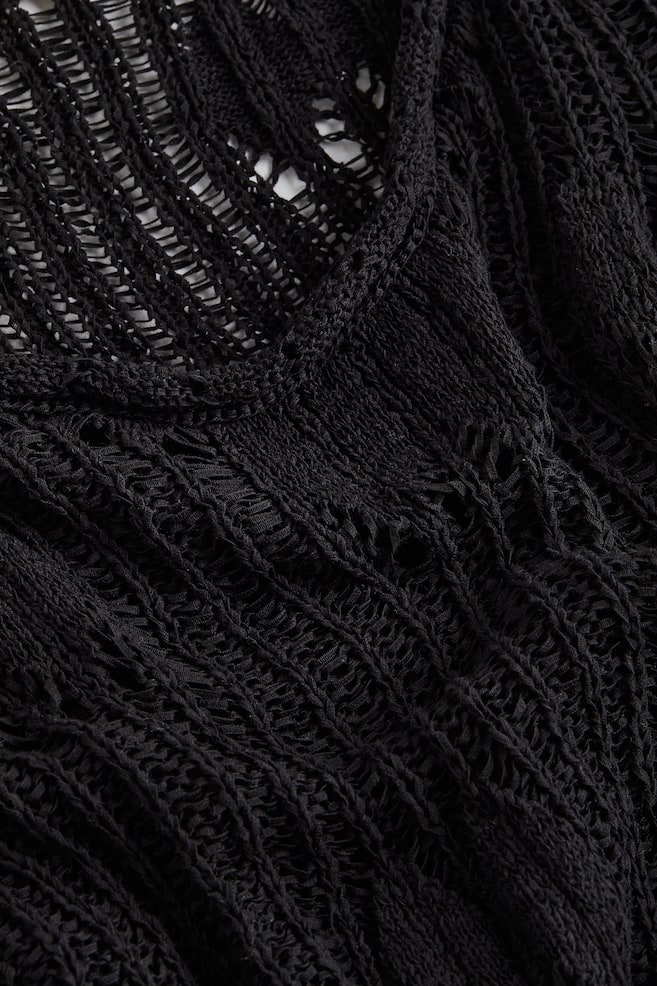 Kjole i løst strikket silkeblanding - Black/Lys beige - 7