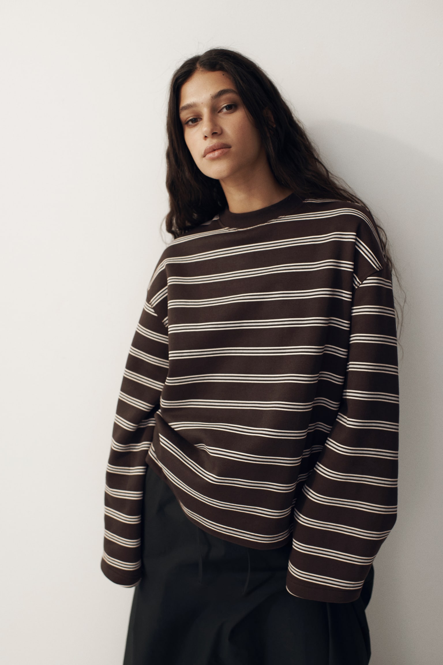 Oversized Sweatshirt - Dunkelbraun/Gestreift/Dunkelblau/Gestreift - 3