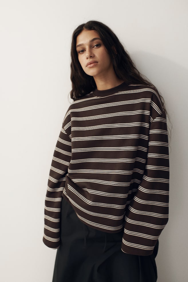 Oversized Sweatshirt-Dunkelbraun/Gestreift - 3