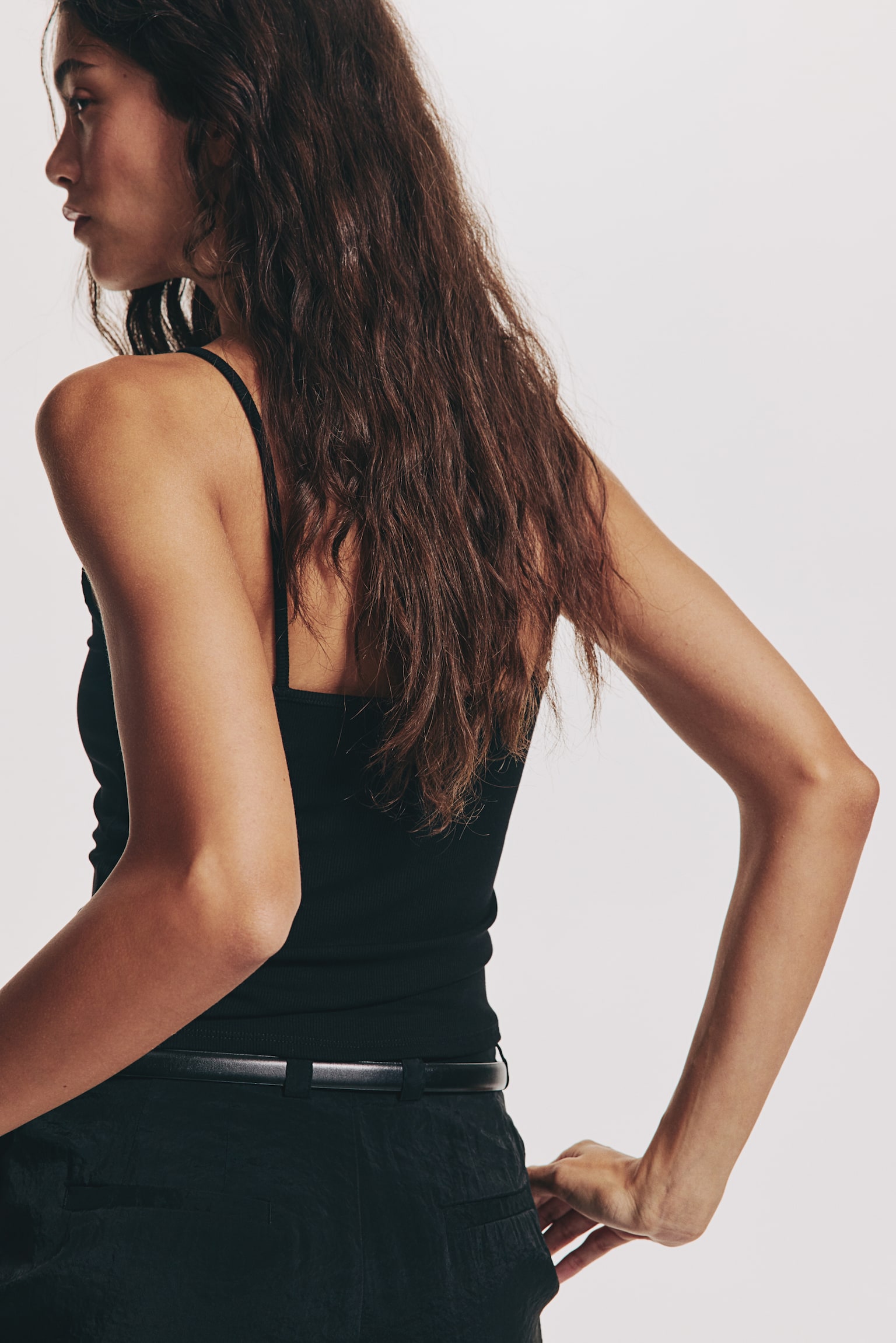 蕾絲飾邊細肩帶上衣 - 黑色/金黃橄欖色/咖啡色/深紫色/白色 - 4