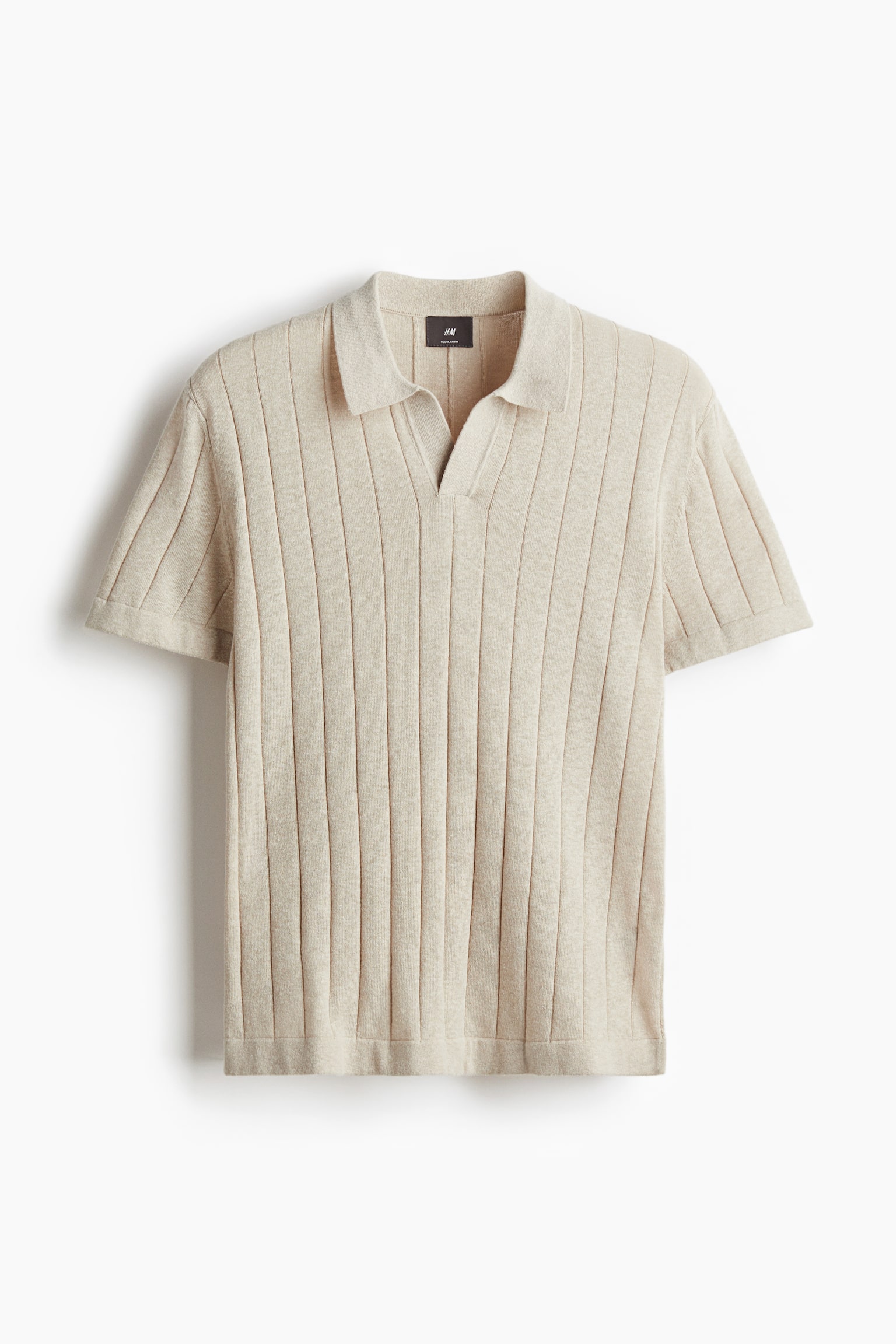 Regular Fit Rib-knit polo shirt - Beige/White/Navy blue - 2