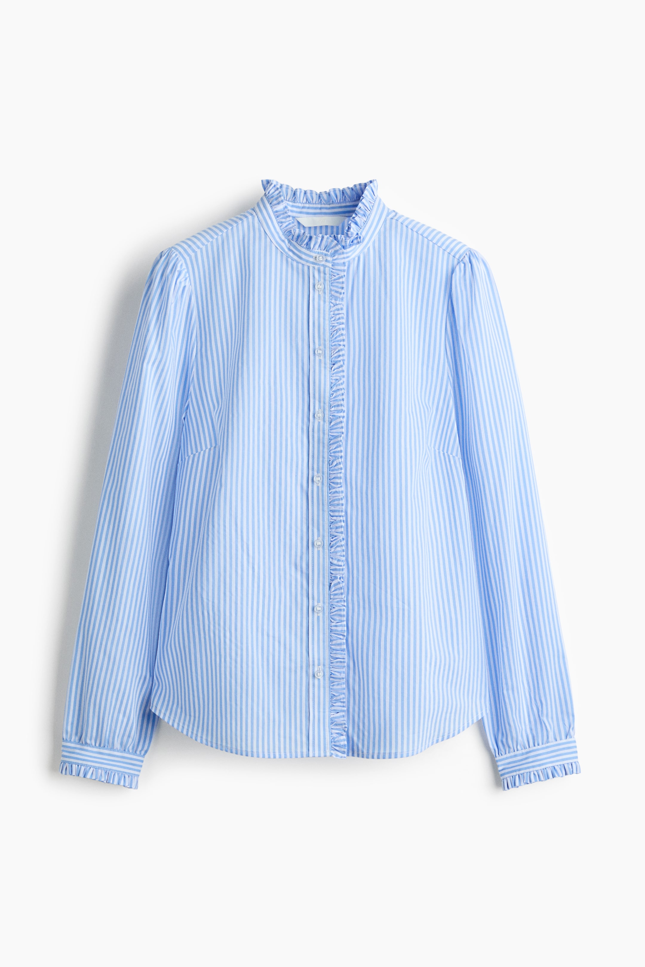 Voir une image plus grande: Frill-trimmed poplin blouse - Bleu/rayé - FEMME | H&M CA 1