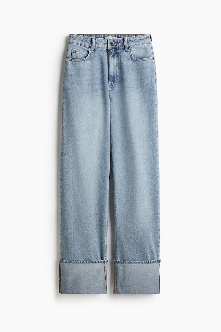Straight-Cut Foldover-Cuff Jeans Light denim blue Ladies H&M US
