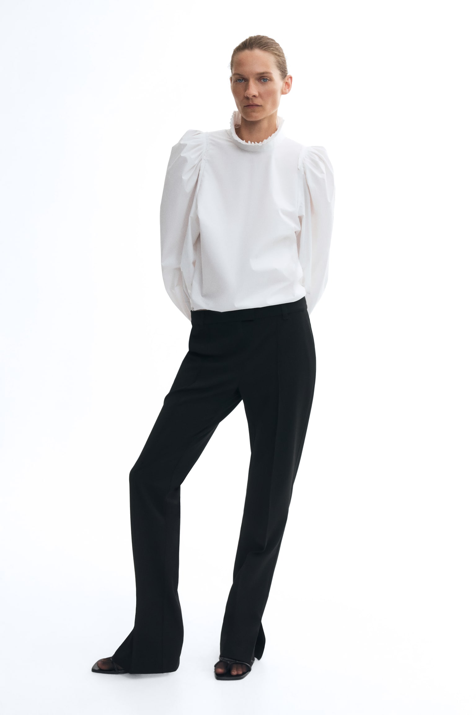 Женская блузка H&M Balloon-Sleeved Cotton Blouse, цвет: Белый — фото 4