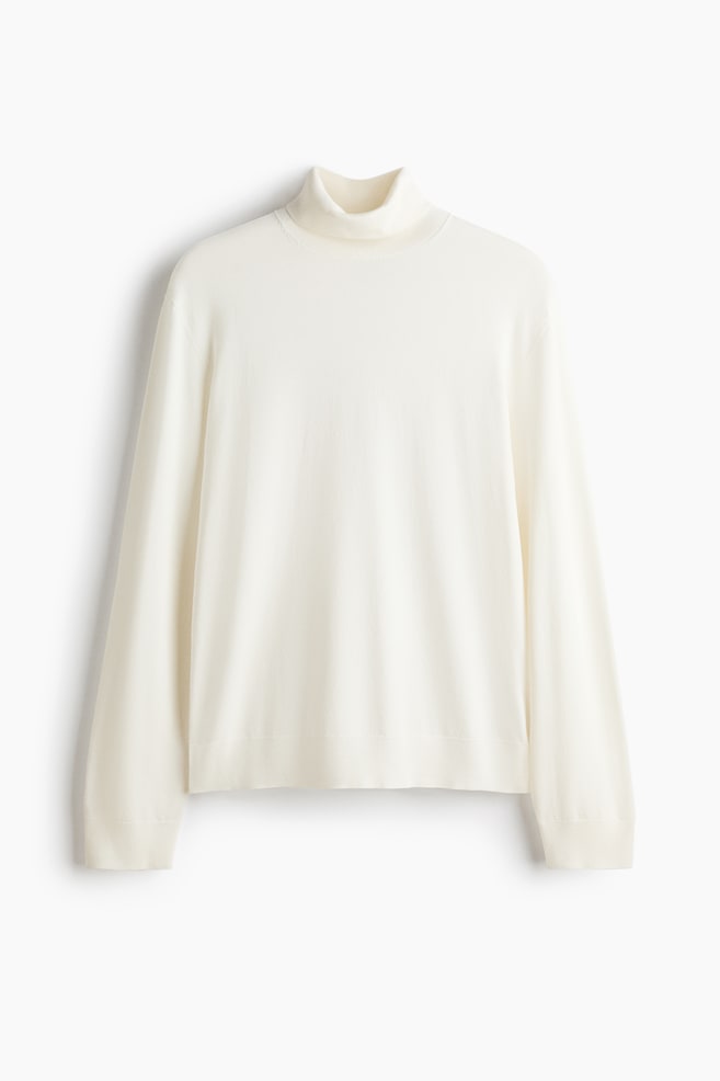 Regular Fit Fine-knit polo-neck jumper - Cream/Black/Dark brown/Navy blue - 1