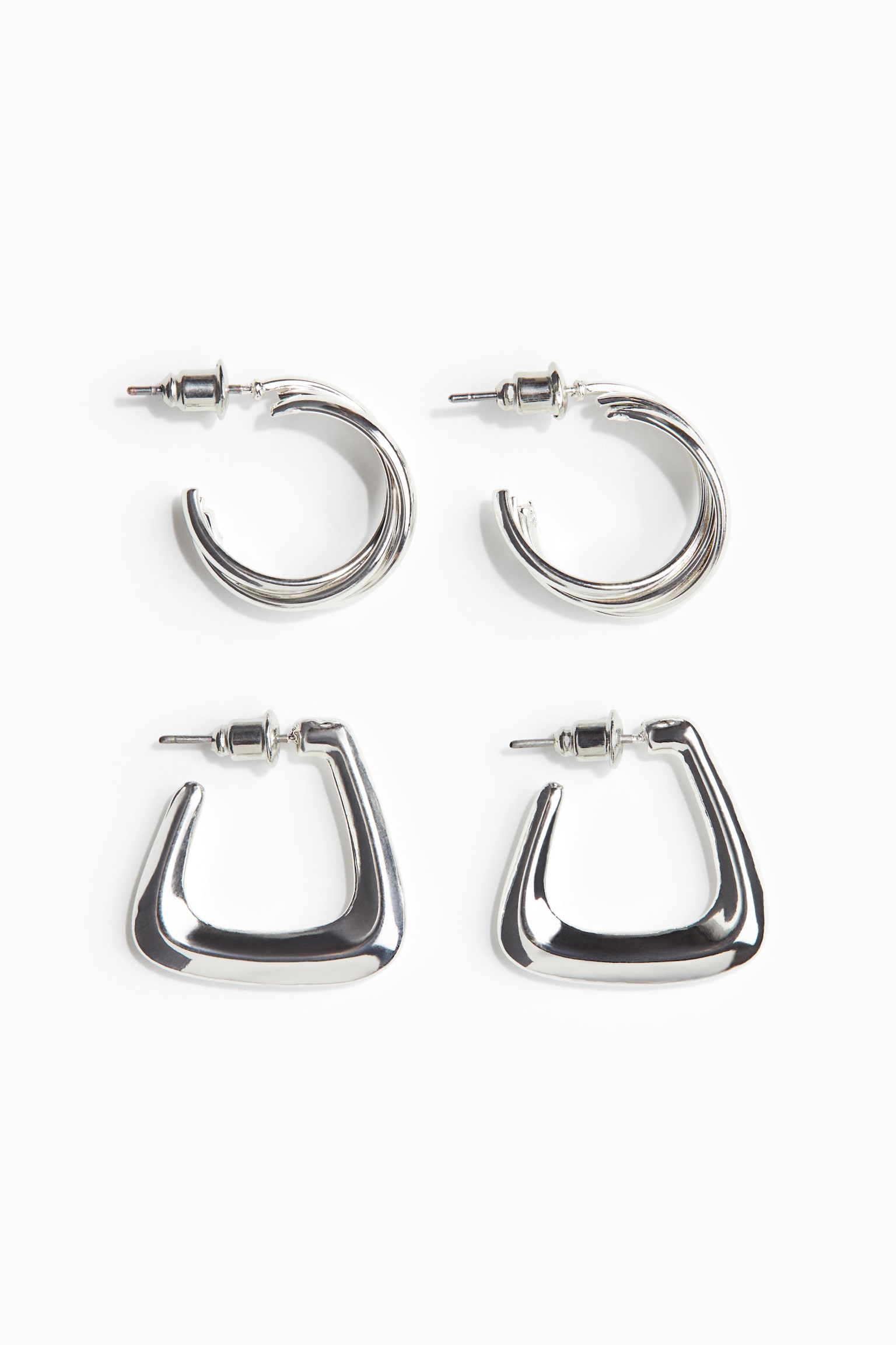 2 pairs Hoop Earrings - Silver colour/Gold colour - 1