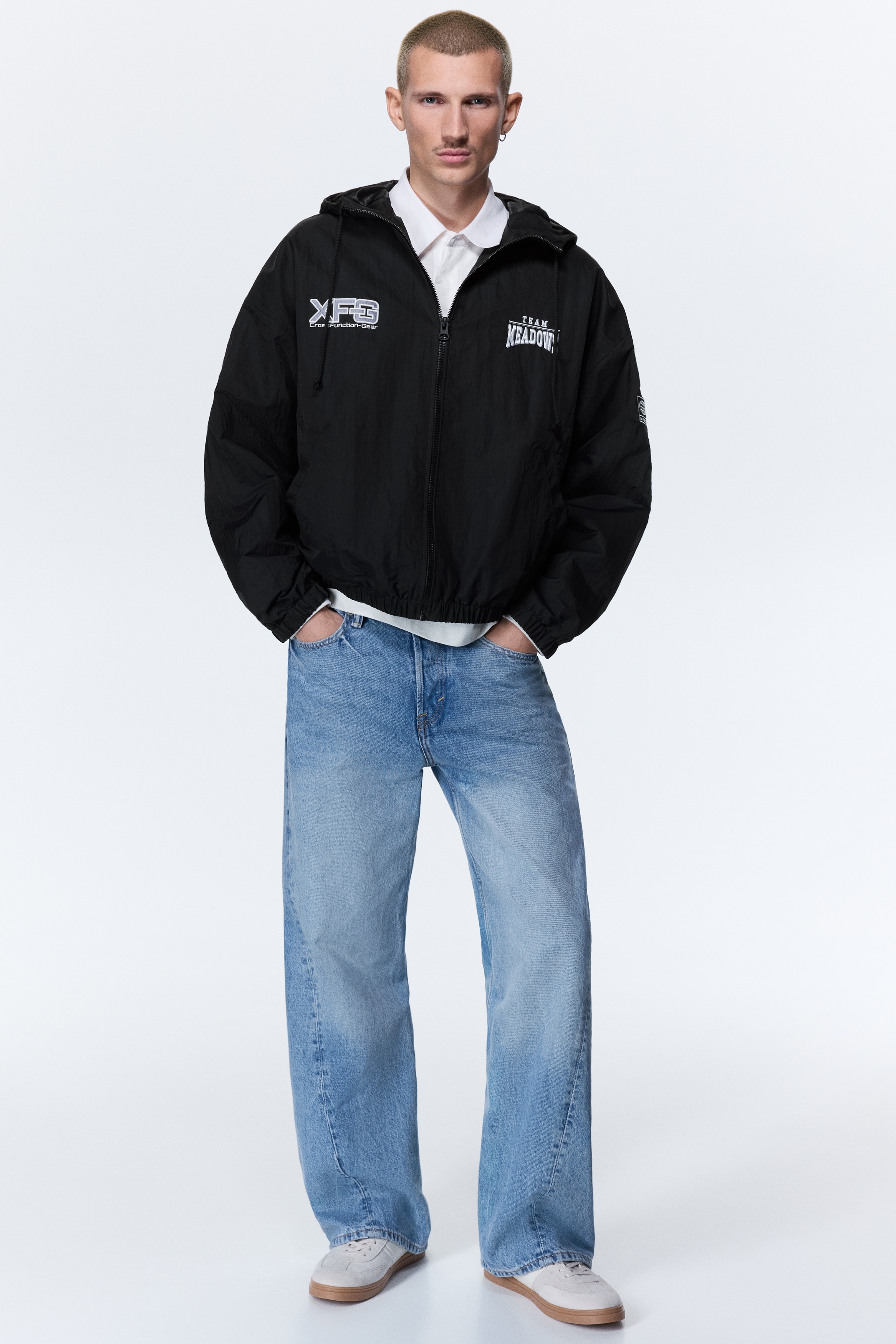 Men's Black/Team Meadows Nylon Windbreaker | H&M US