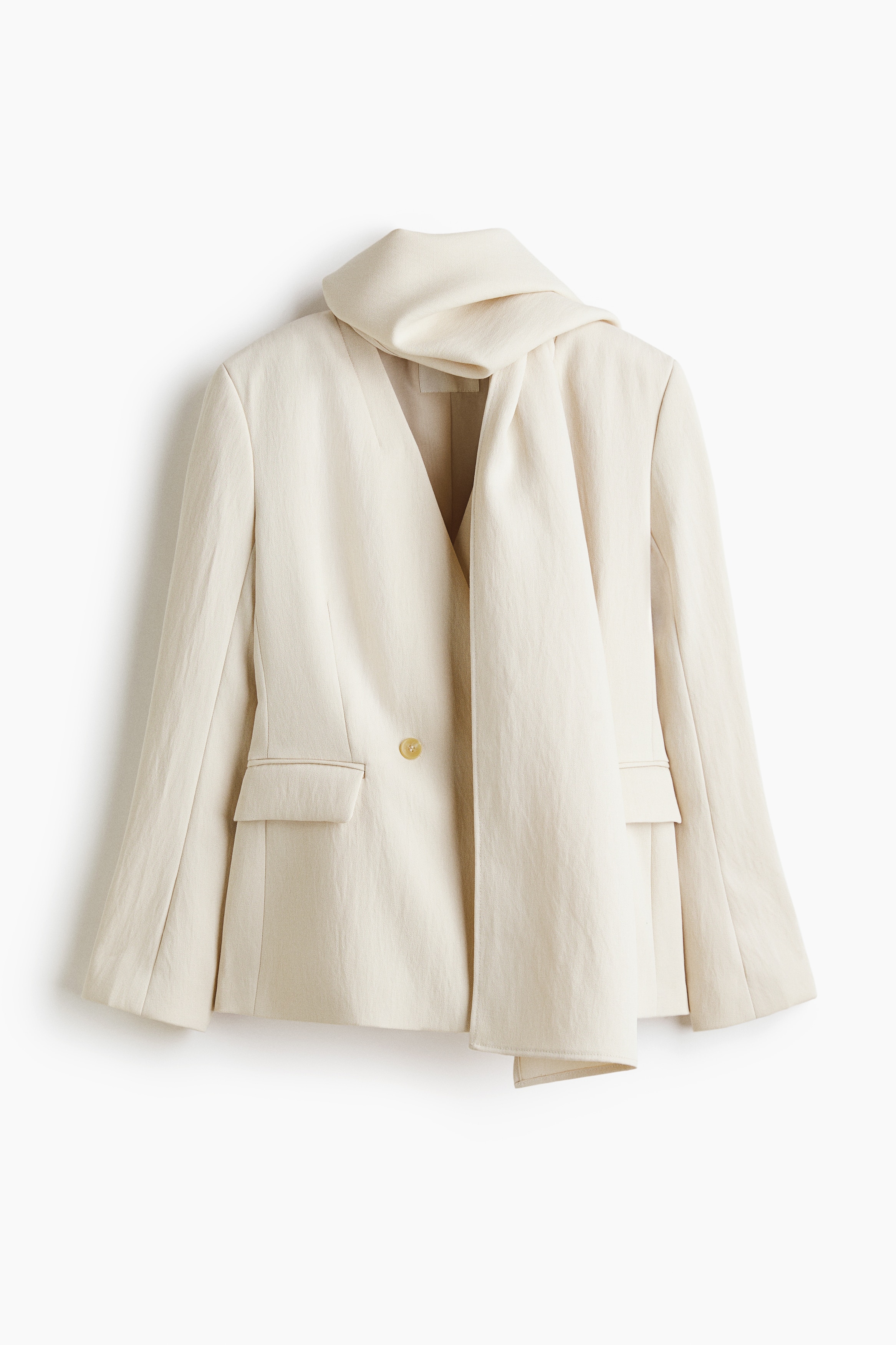 Blazer senza revers con sciarpa - Beige chiaro