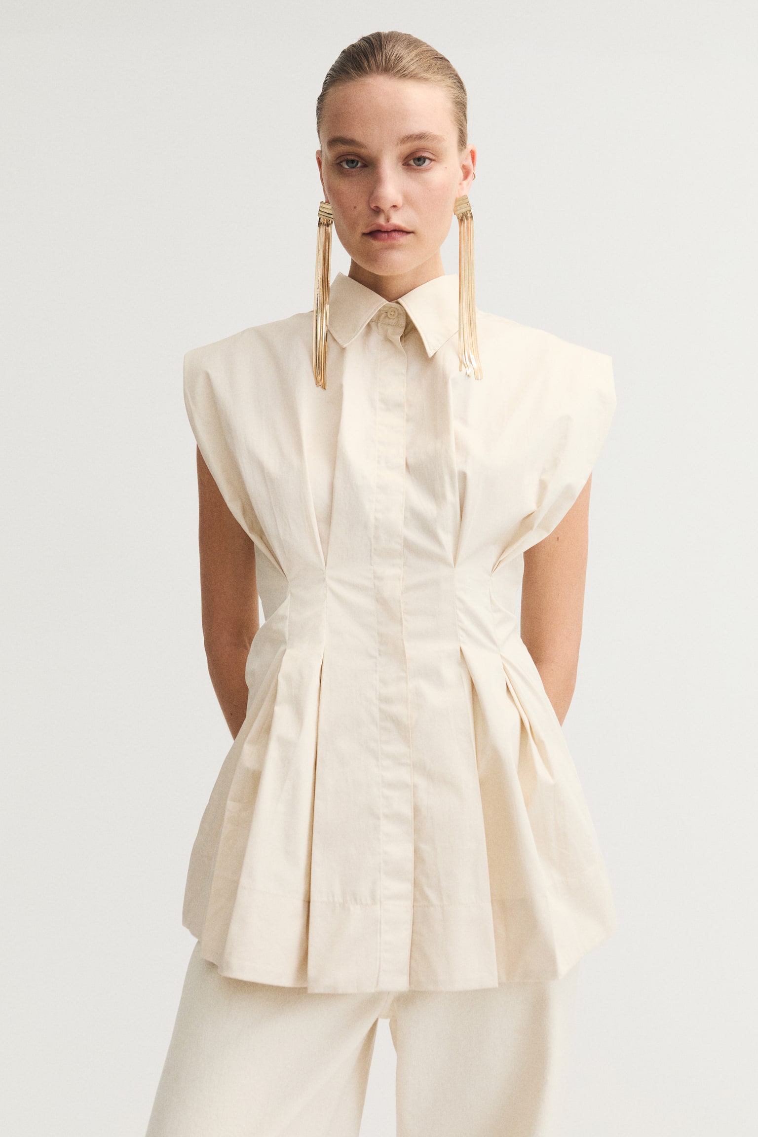 Waisted poplin shirt - Light beige - 2