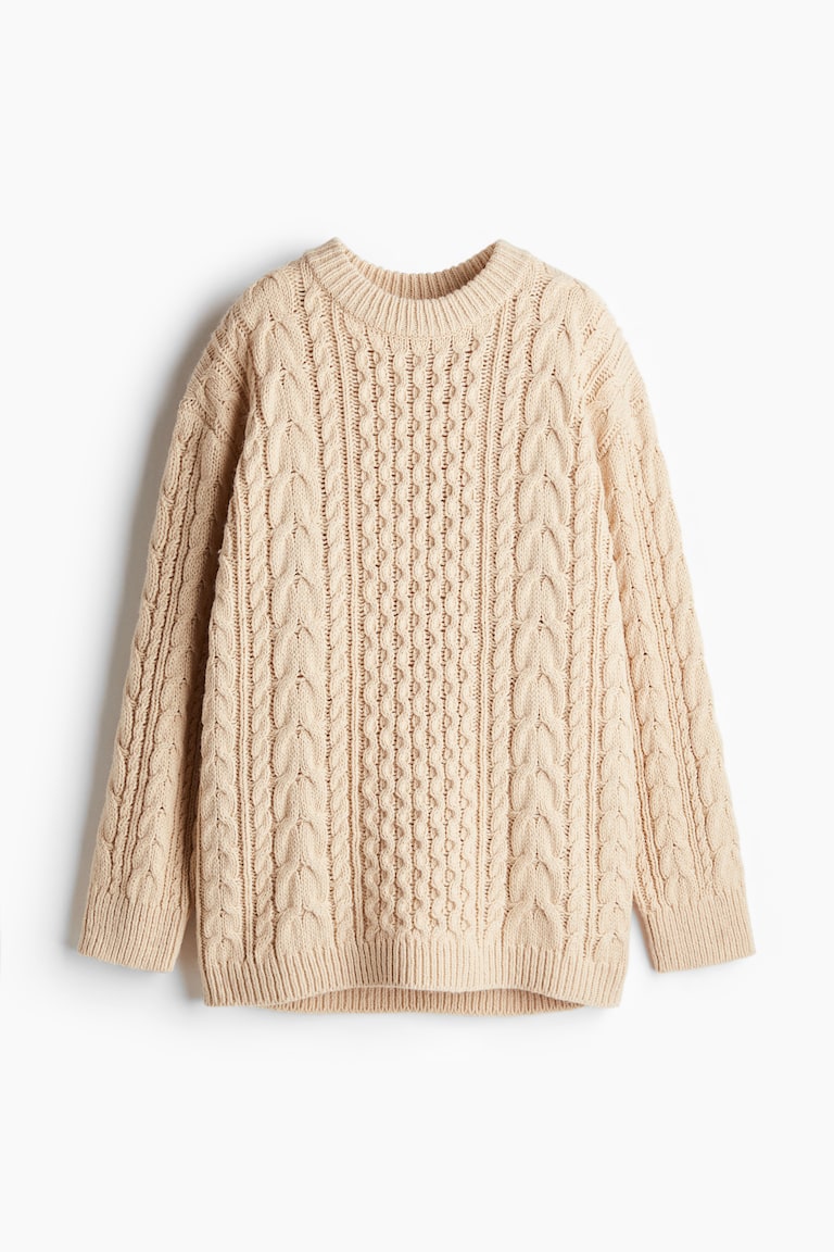 Wool-blend cable-knit jumper Light beige Ladies H&M GB