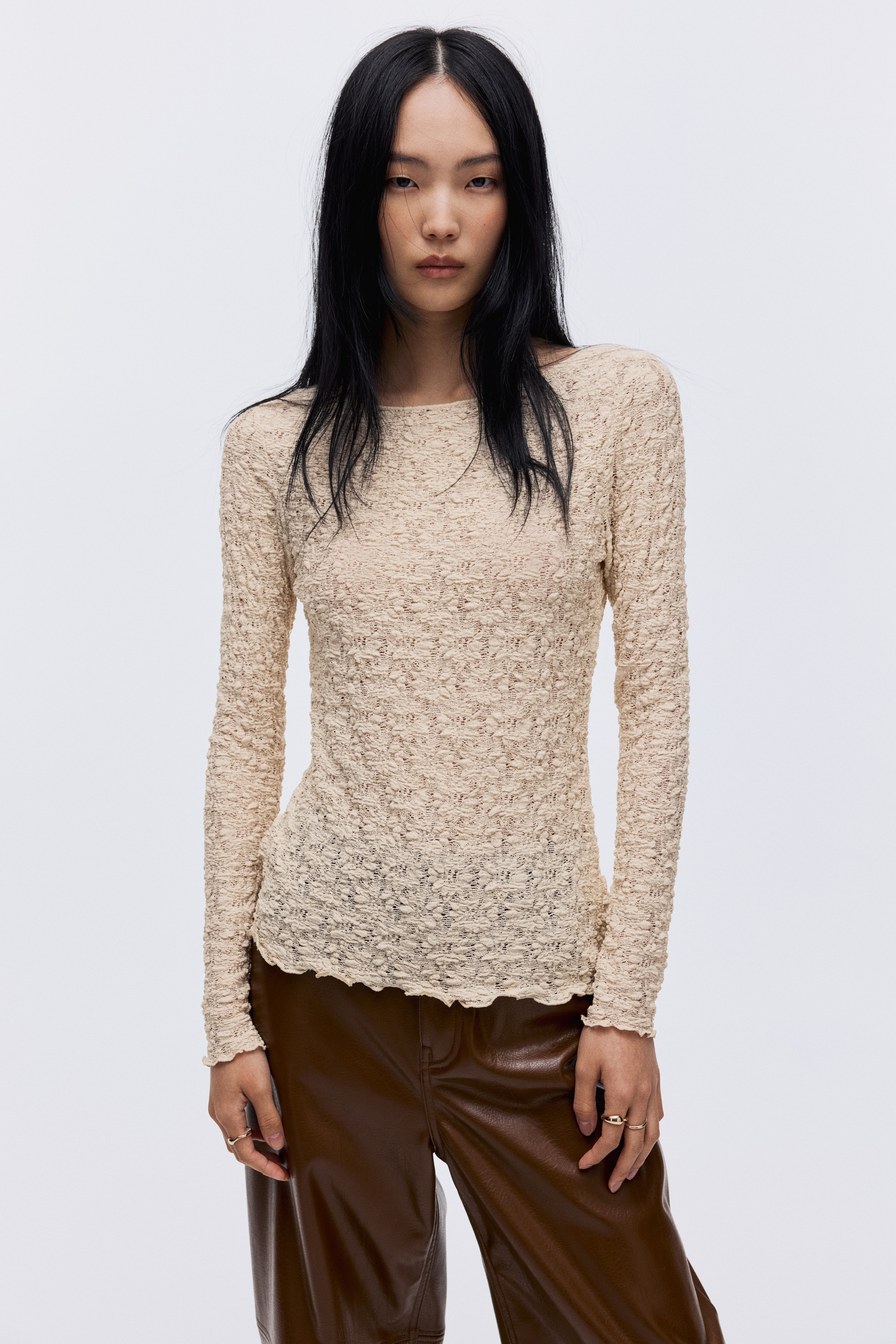 Lace-look jersey top