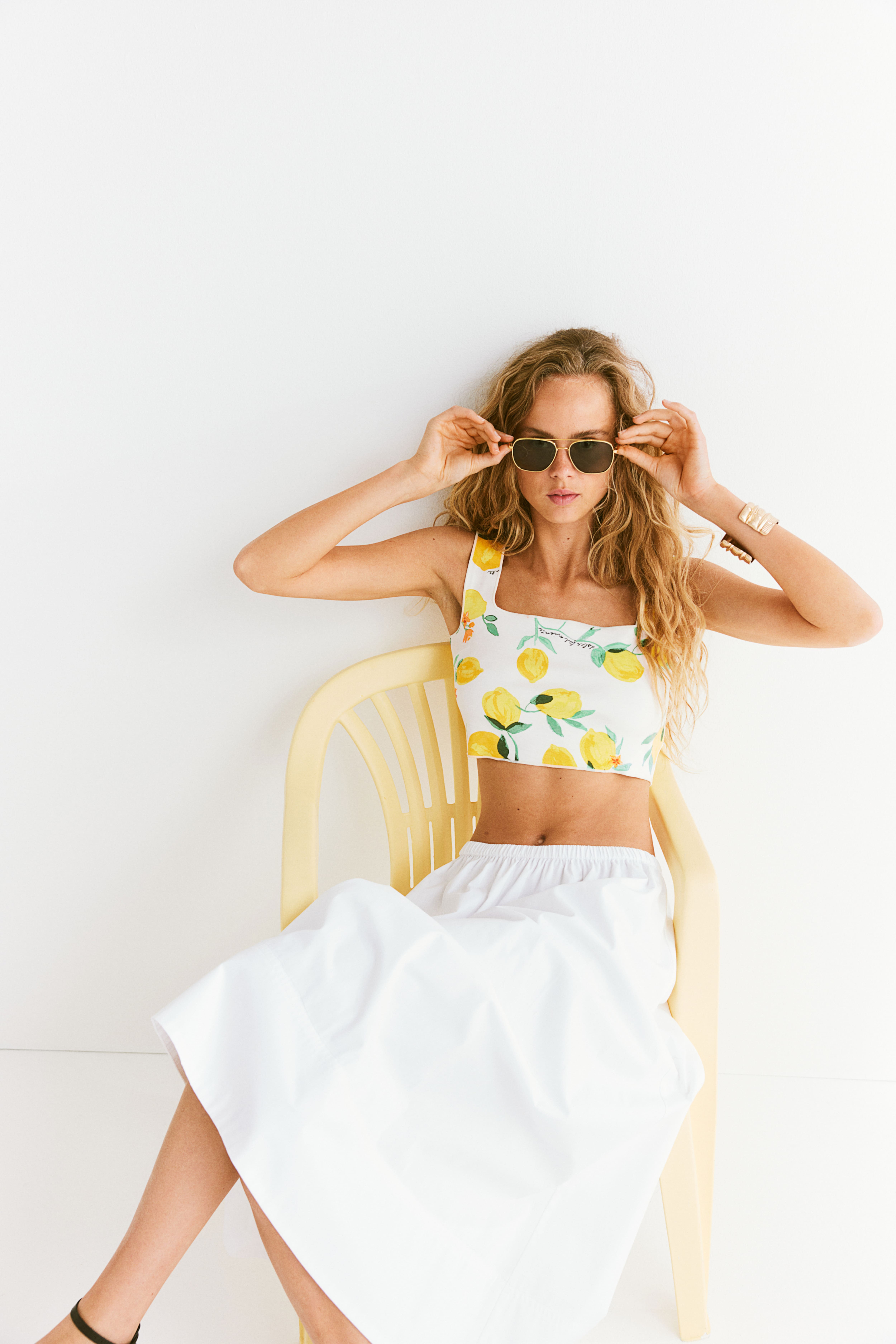 H&M Lemon Print Crop on sale Top