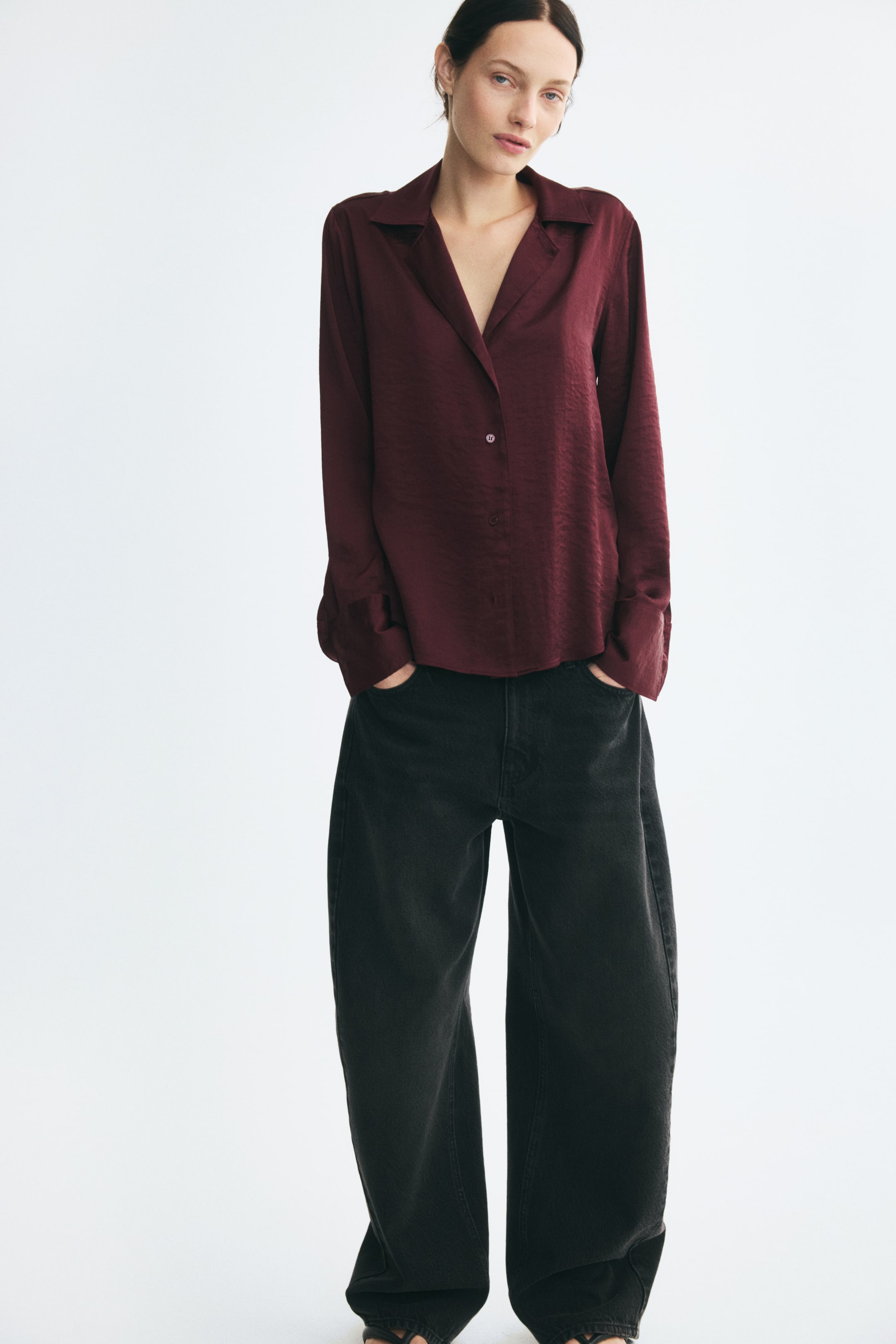 View larger image: Satin resort shirt - Plum red - Ladies | H&M 1