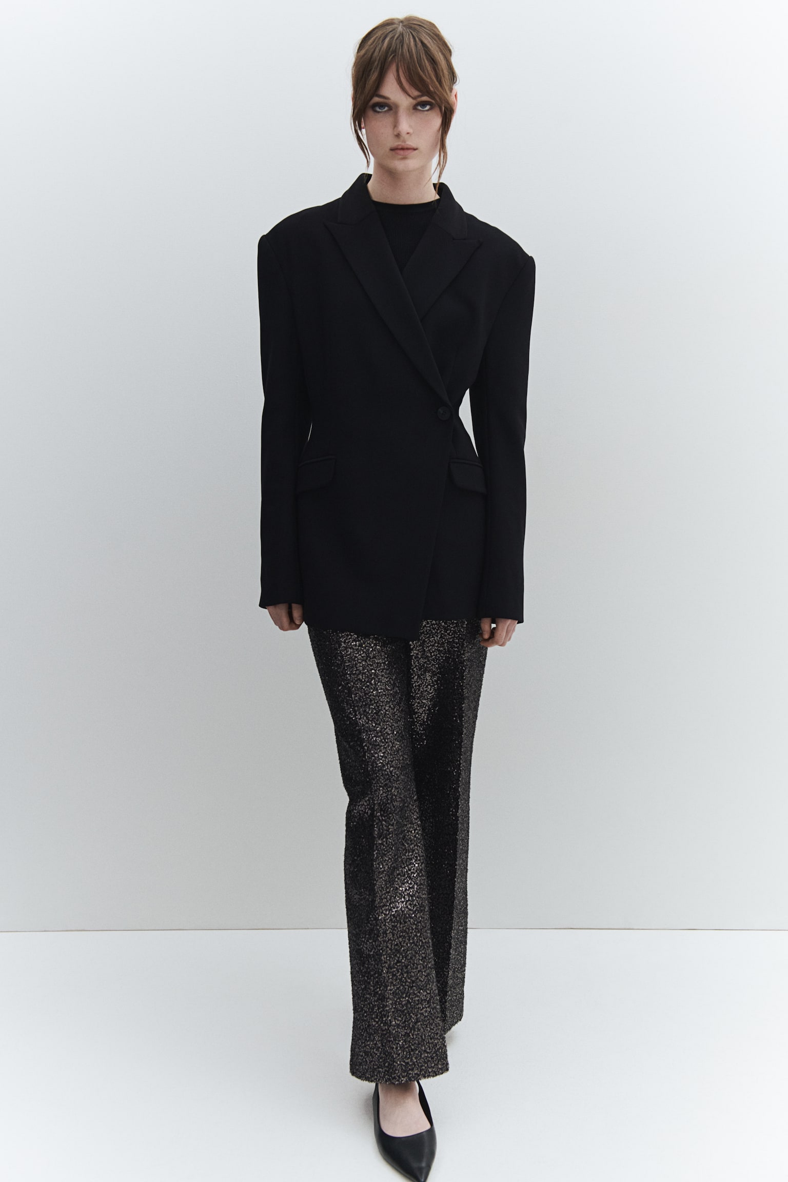 Straight embellished trousers - Black/Sequins/Black/Rhinestones - 1