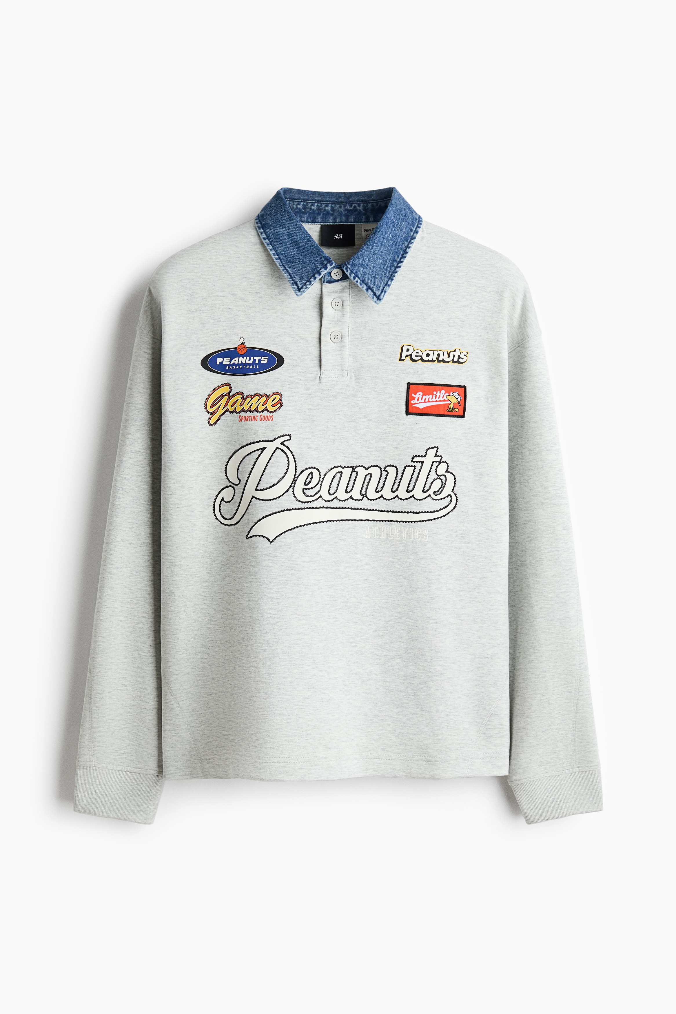 Loose Fit Printed rugby shirt - Light grey marl/Snoopy/Navy blue/Snoopy