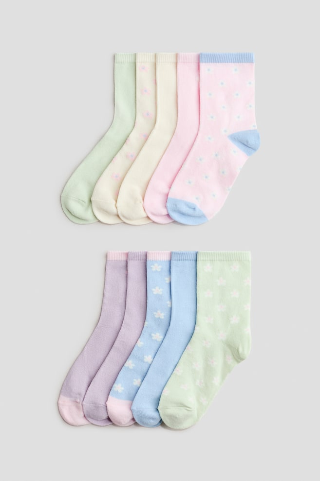 10er-Pack Socken - Hellrosa/Blumen/Weiß/Herzen/Blau/Herzen/Hellrosa/Leopardenmuster/Hellrosa/Herzen - 1