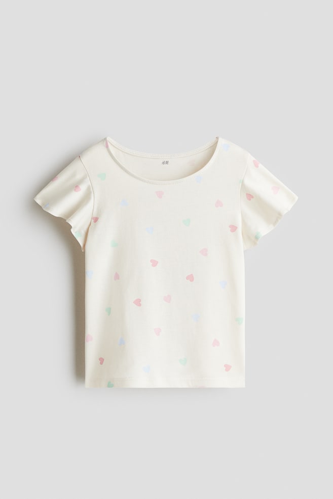Printed flutter-sleeved top - Cream/Hearts - 1