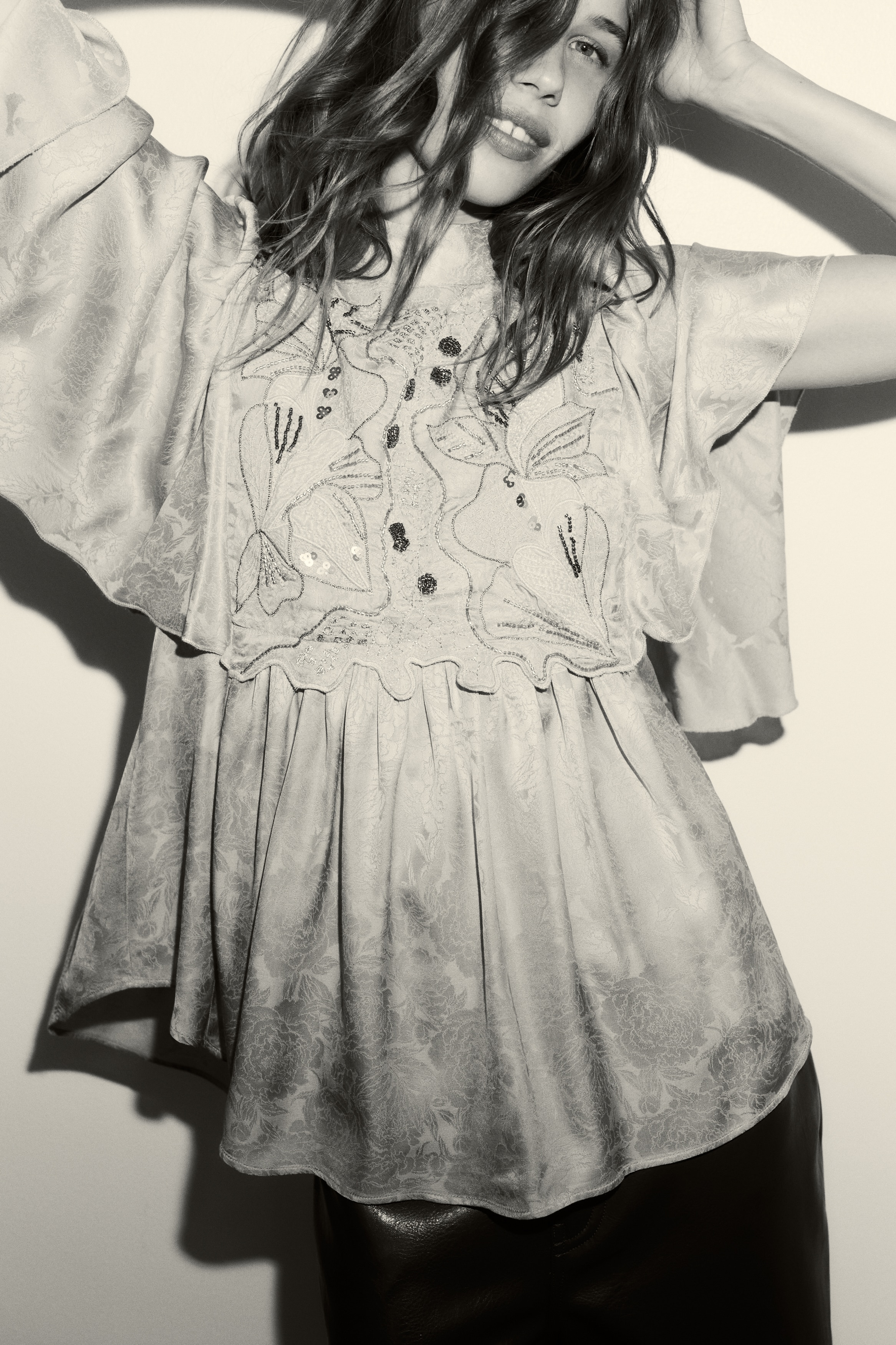 Embroidered jacquard blouse