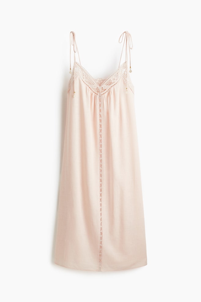Robe avec bretelles à nouer et broderie anglaise - Rose poudré/Bleu/Noir - 1