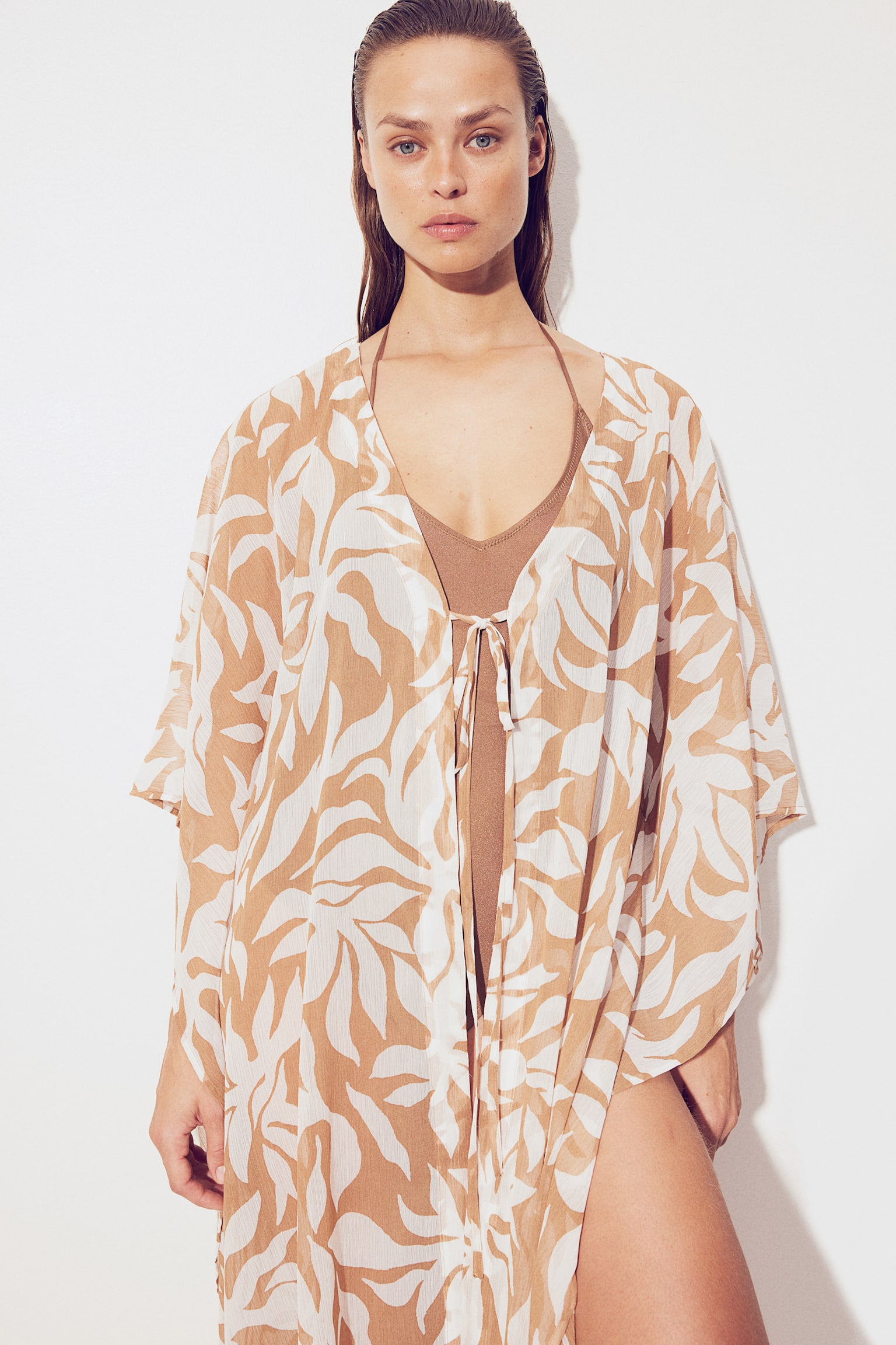 Chiffon beach kaftan - Dark beige/Patterned - 3