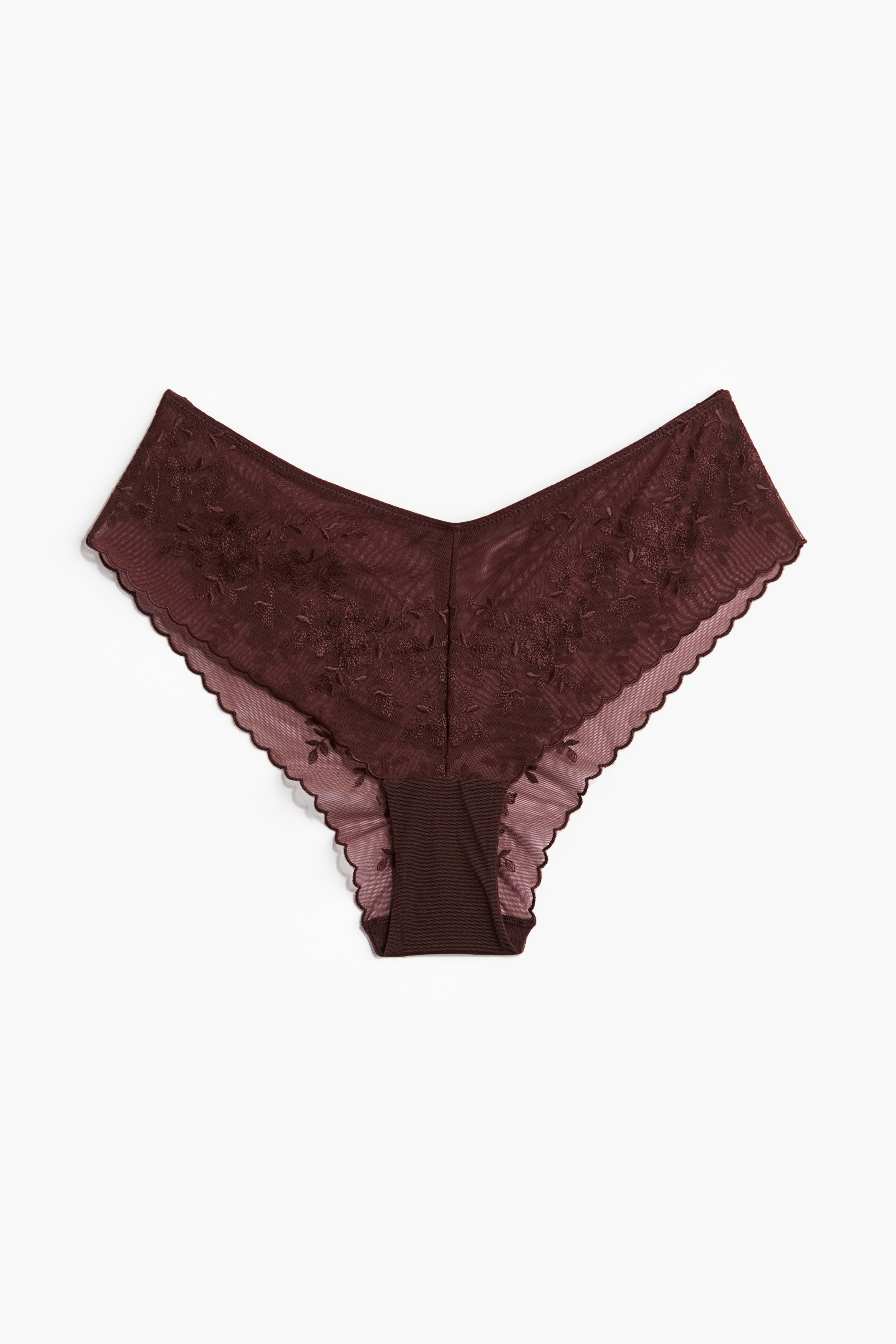 Trusser Hipster i mesh med broderier - Mørkebrun/Pudderrosa