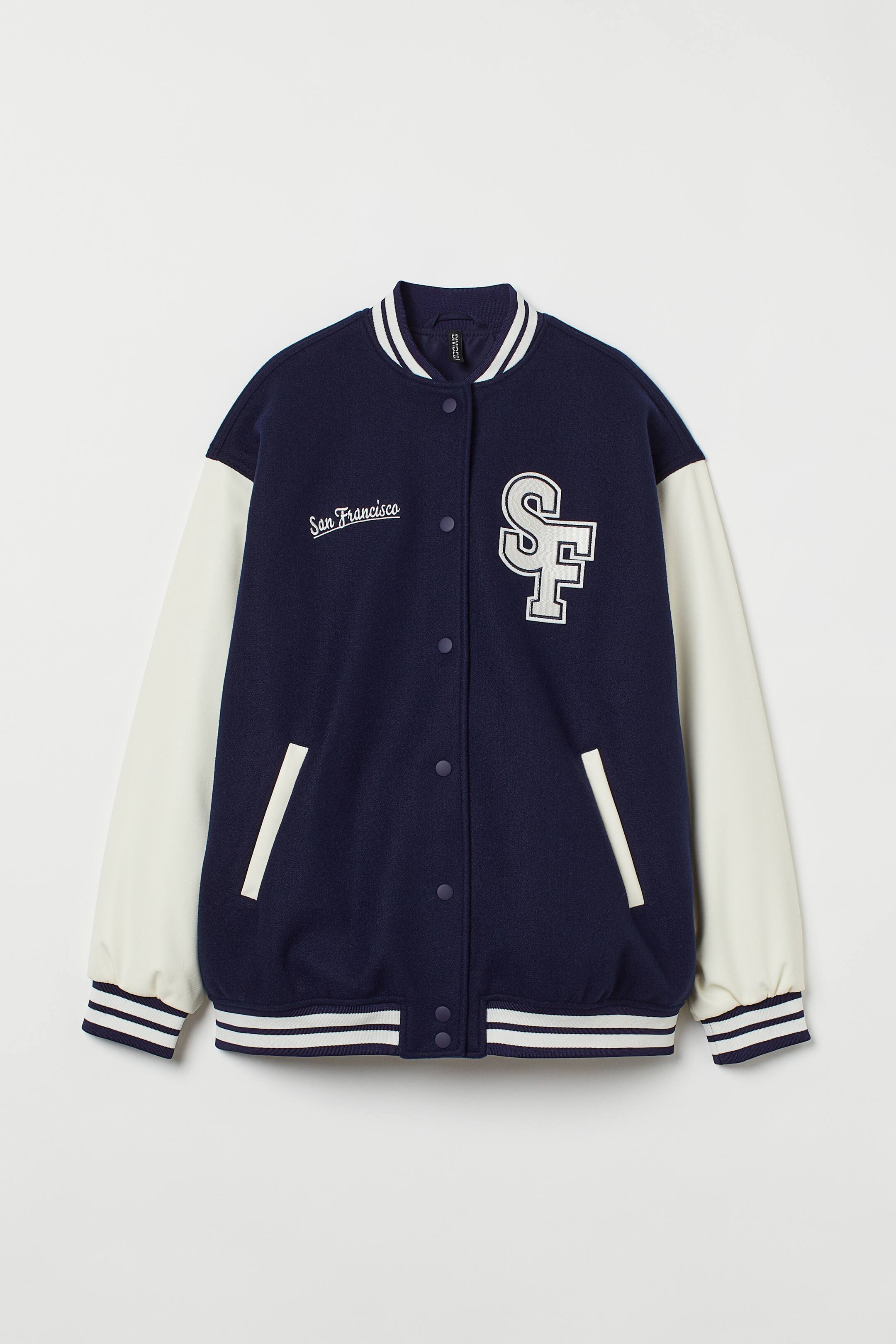Block-coloured baseball jacket - Long sleeve - Regular length - Navy ...