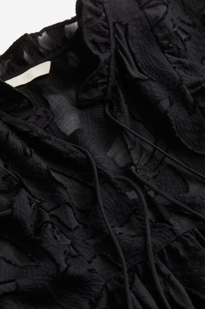 Textured-weave balloon-sleeved blouse - Black/Cream - 6