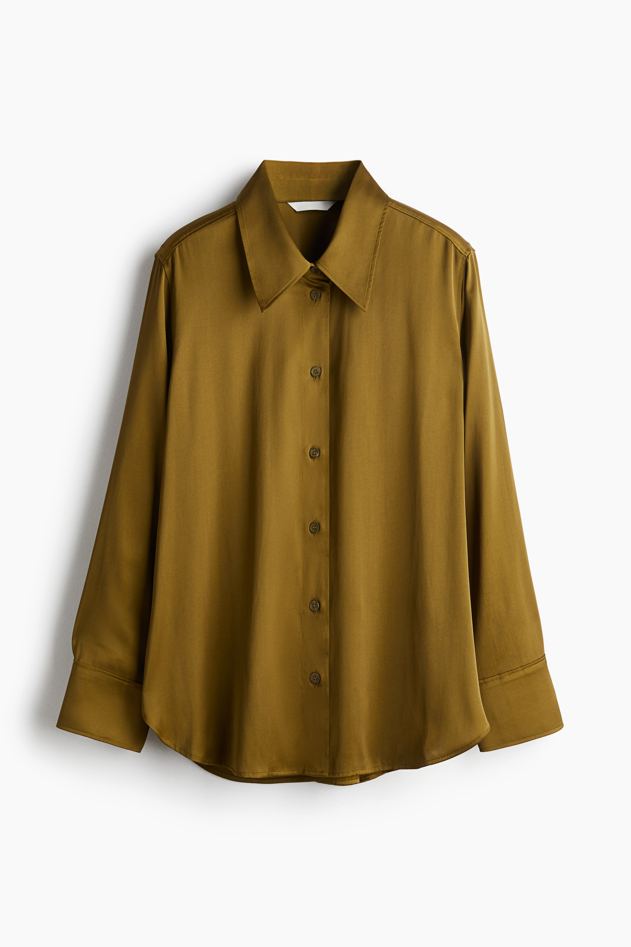 View larger image: Oversized satin shirt - Golden olive | H&M SG 3