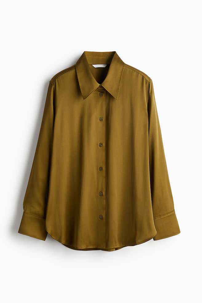 Oversized satin shirt - Golden olive/Dark golden yellow - 1