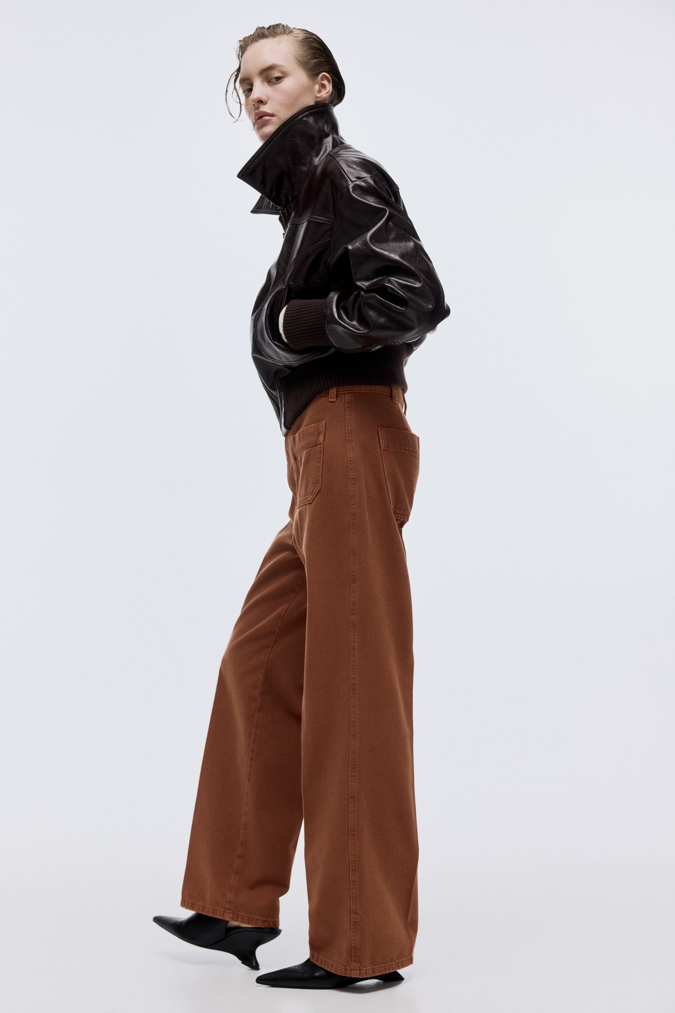 H & M - Straight High Jeans - オレンジ H & M - Straight High Jeans - オレンジ