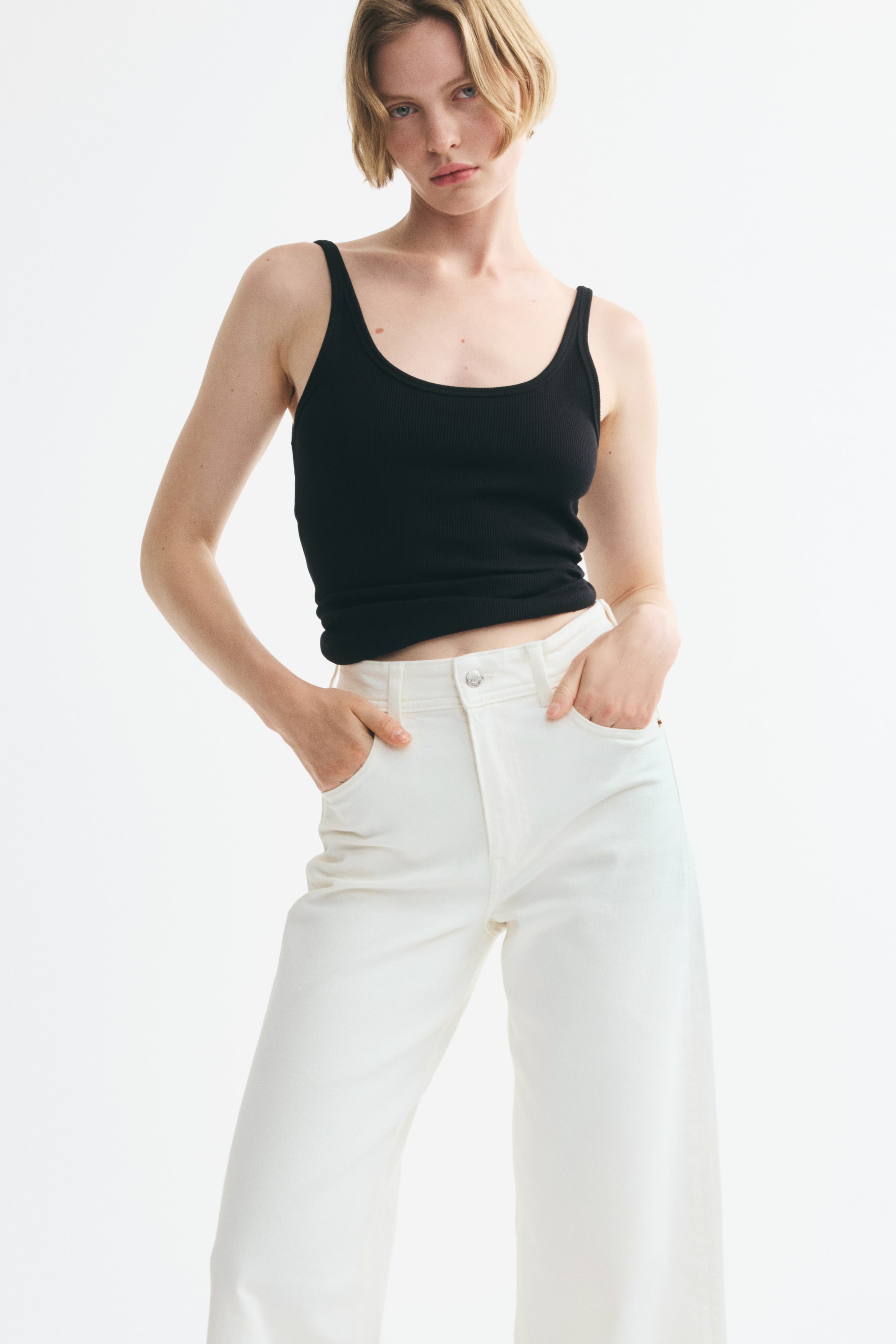 Agrandir l'image: Wide High Waist Ankle Jeans - Crème - FEMME | H&M FR 1