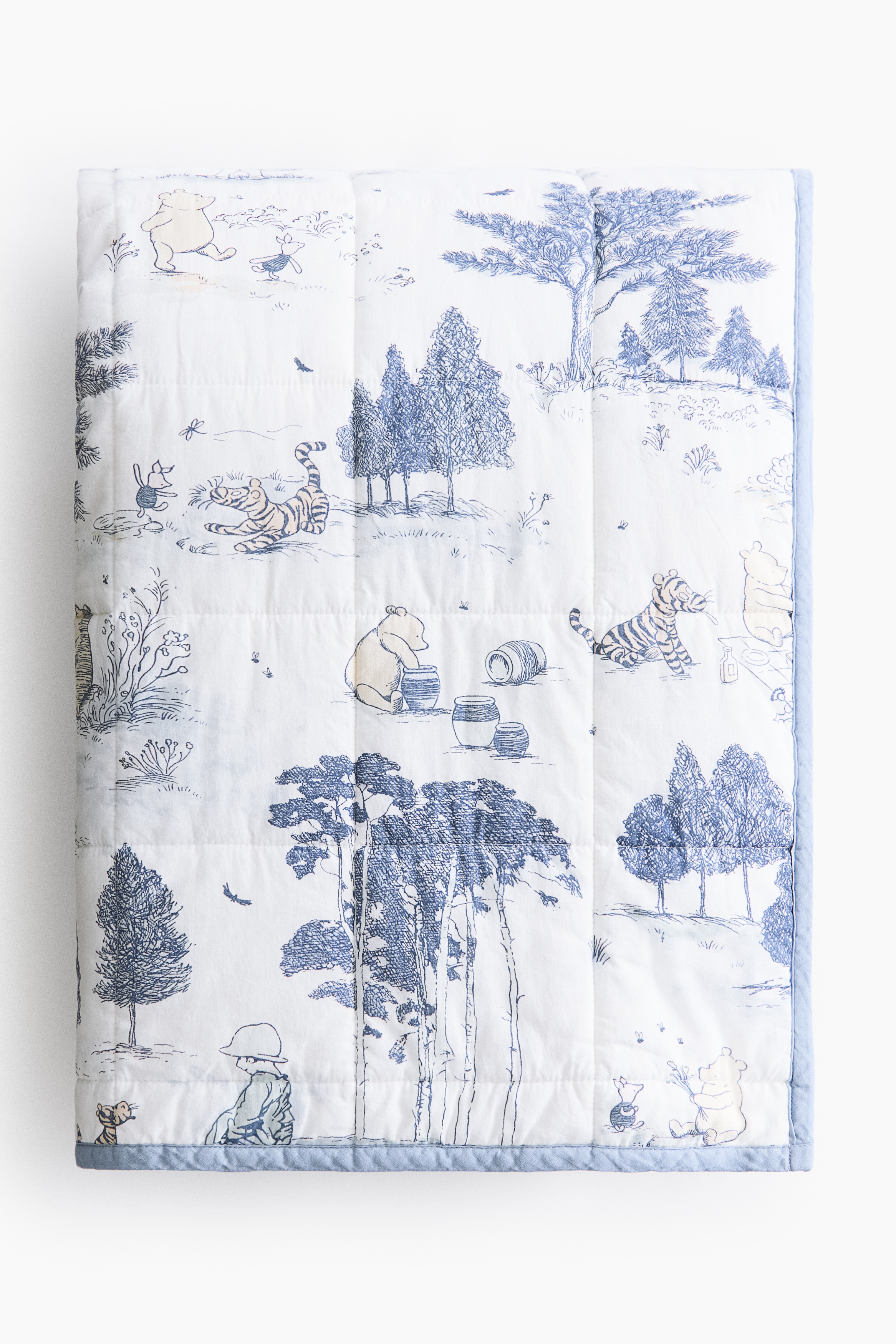 Patterned Cotton Bedspread - Light blue/Winnie the Pooh/Light green/Winnie the Pooh