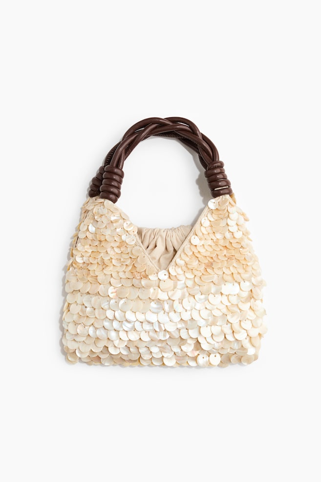 Sequined Handbag - Cream - 1