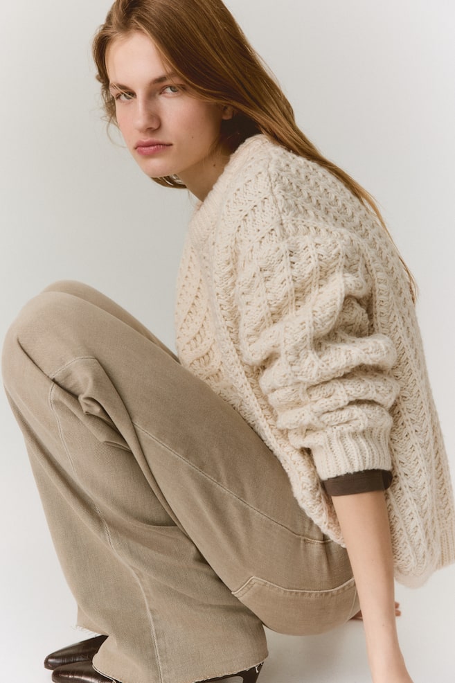Cable-knit jumper-Light beige - 5