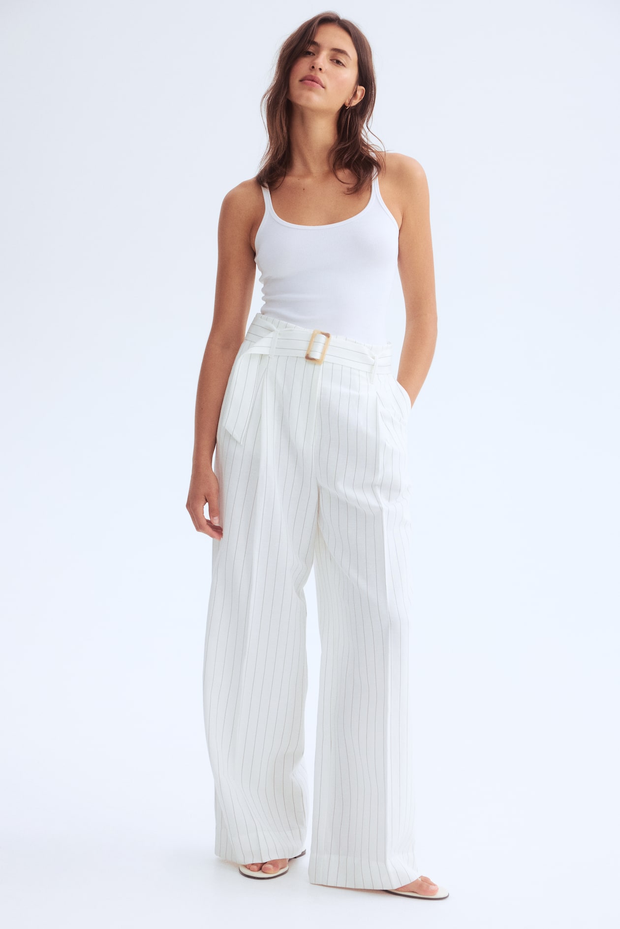 Belted linen-blend trousers