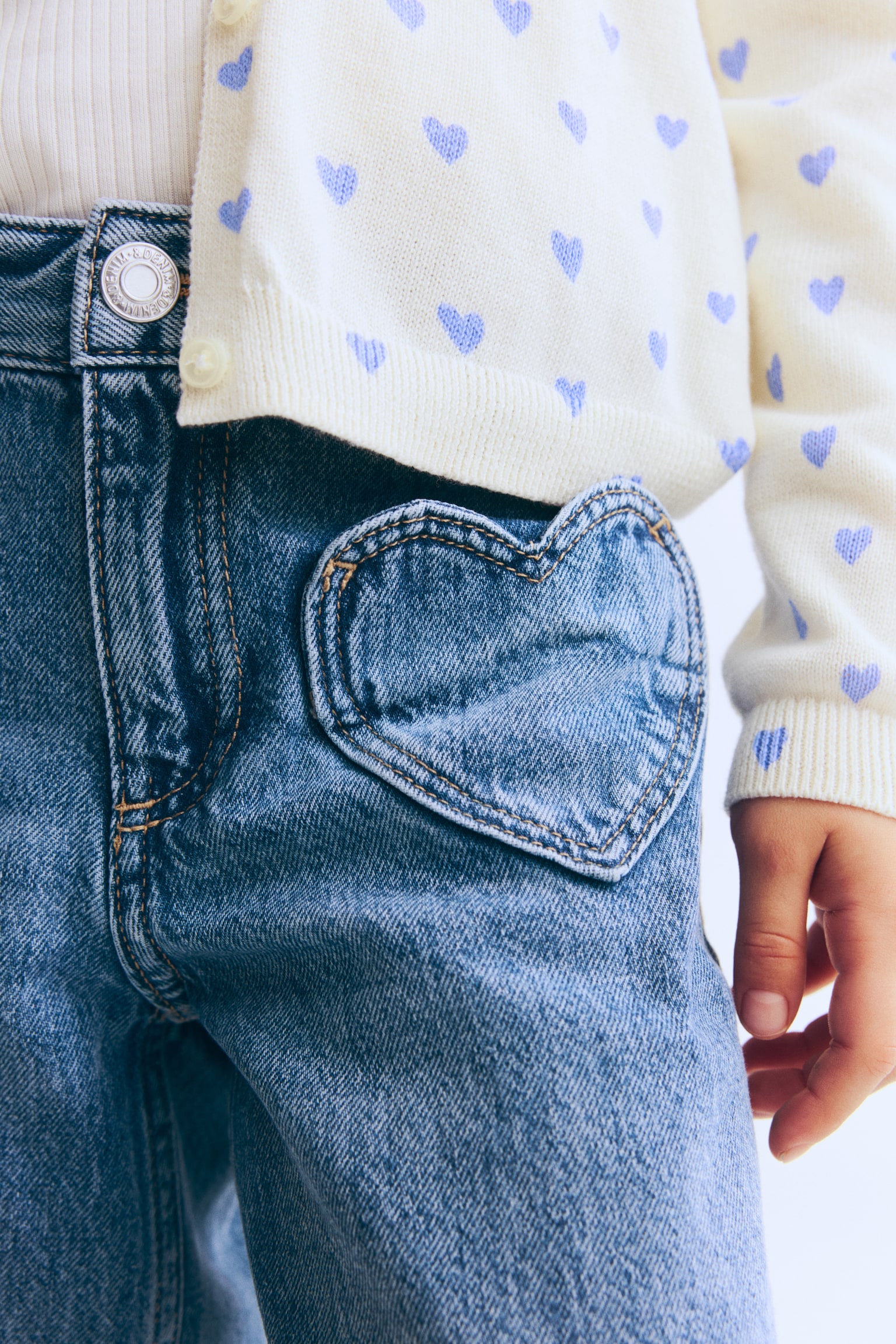 Motif-detail Wide Leg Jeans - Light denim blue - 5