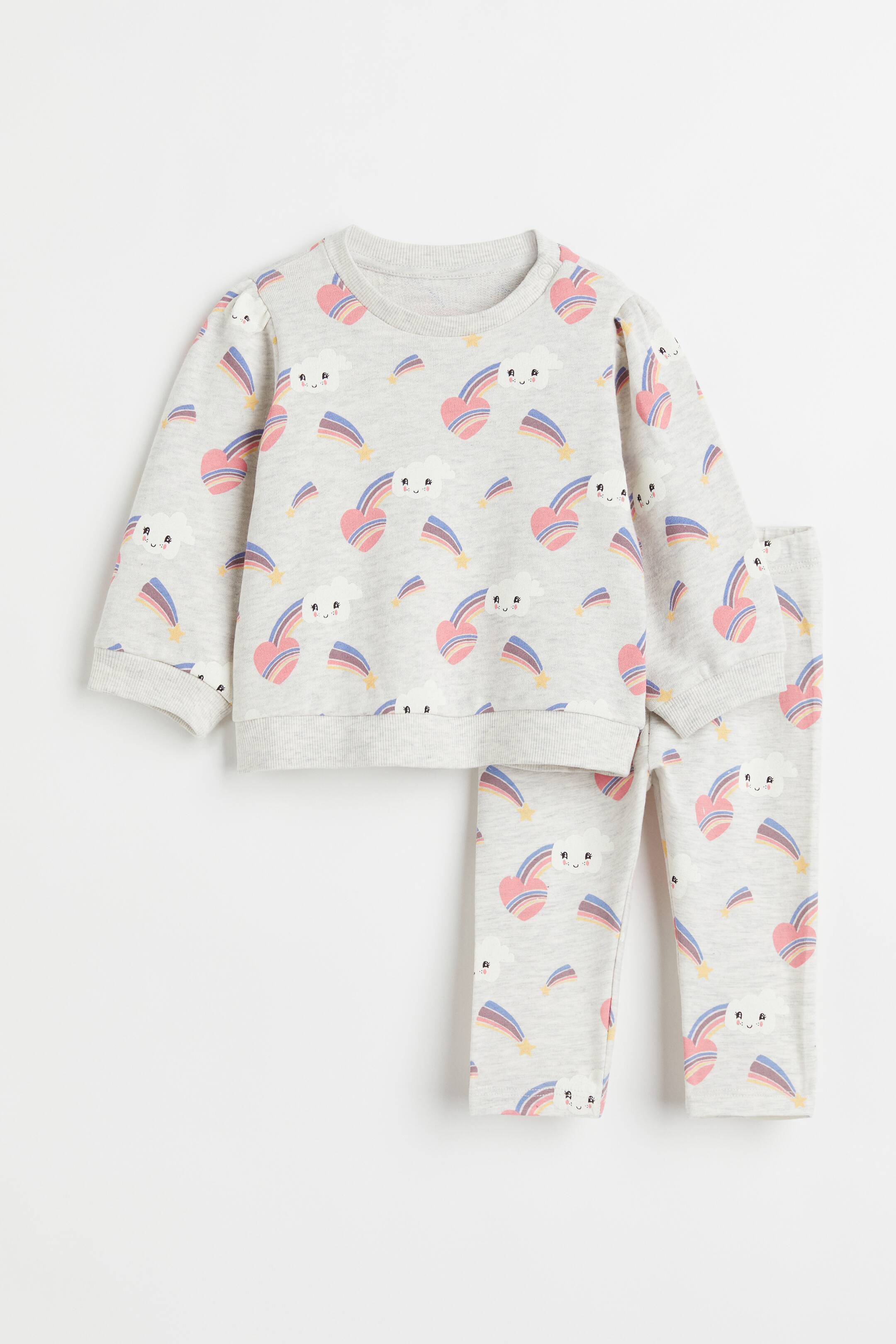 View larger image: 2-piece cotton set - Light beige/Rainbows - Kids | H&M 1