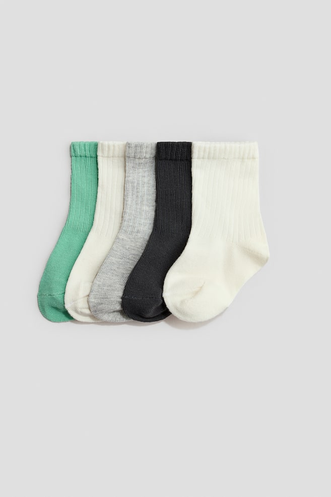 5-pack socks - Green/Black/White/Dusty blue/White/Dark green/Light beige/Light beige/Brown/Dark red/Pink - 1