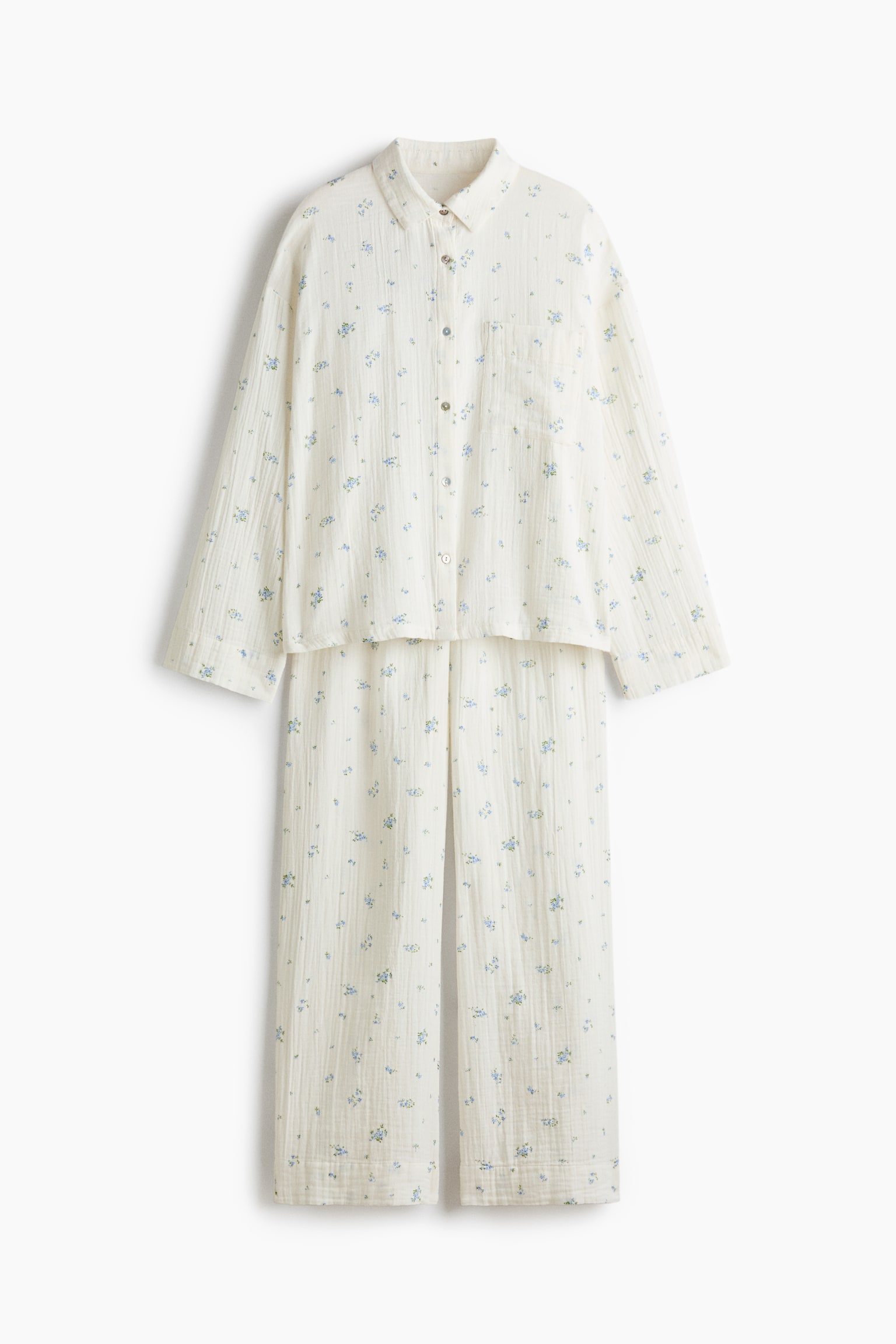 Cotton muslin pyjamas - Cream/Floral/Light pink/Polka dot/Navy blue/Floral/Cream/Dark brown/Navy blue/Plum red/Dark brown/Leopard print/Dark red/Hearts - 1