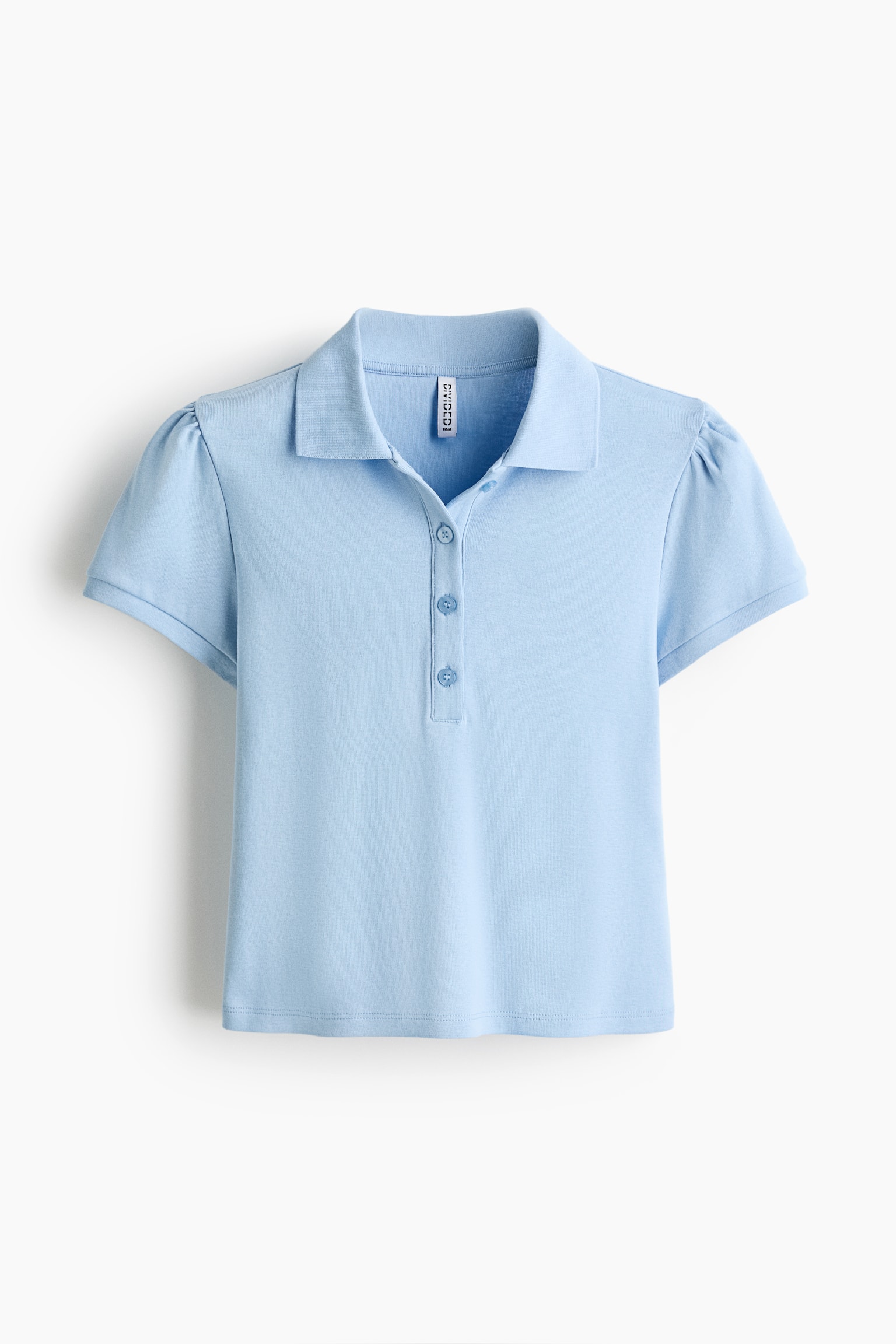 Puff-sleeved polo shirt - Light blue/Light beige/Light grey marl - 1