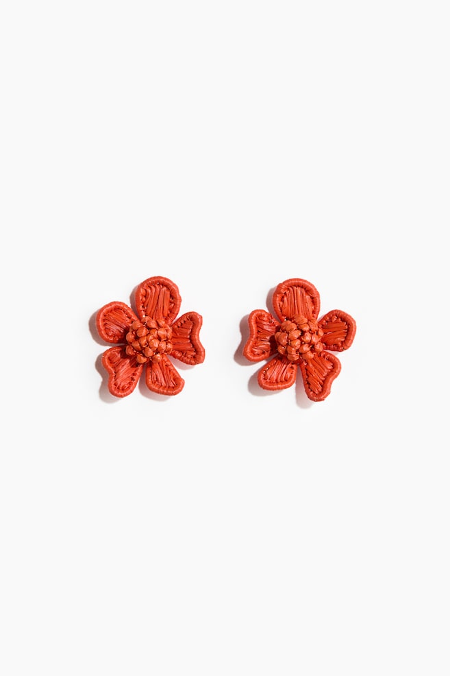 Flower-Shaped Earrings - Dark orange/Cream - 1