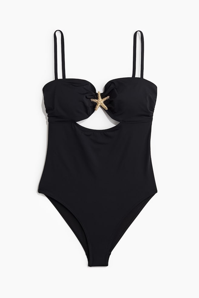 Badeanzug mit Seesterndetail und wattierten Cups - Schwarz - 1