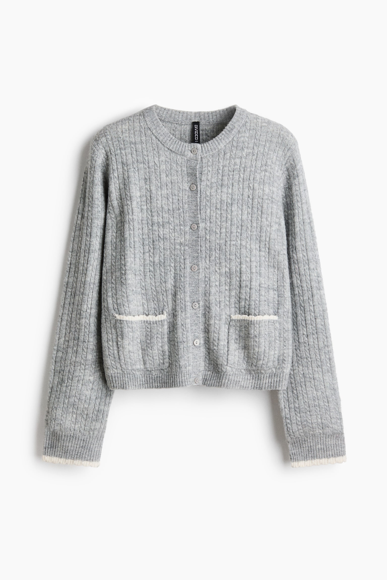 Cable-knit cardigan - Grey marl/Dark green