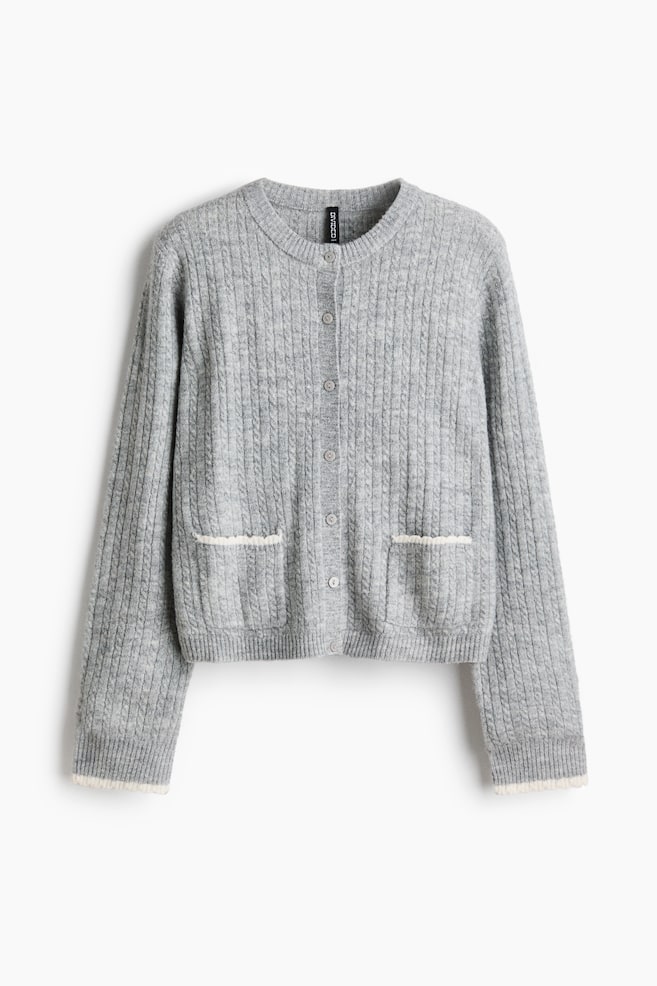 Cable Knit Cardigan - Grey marle/Dark green - 1