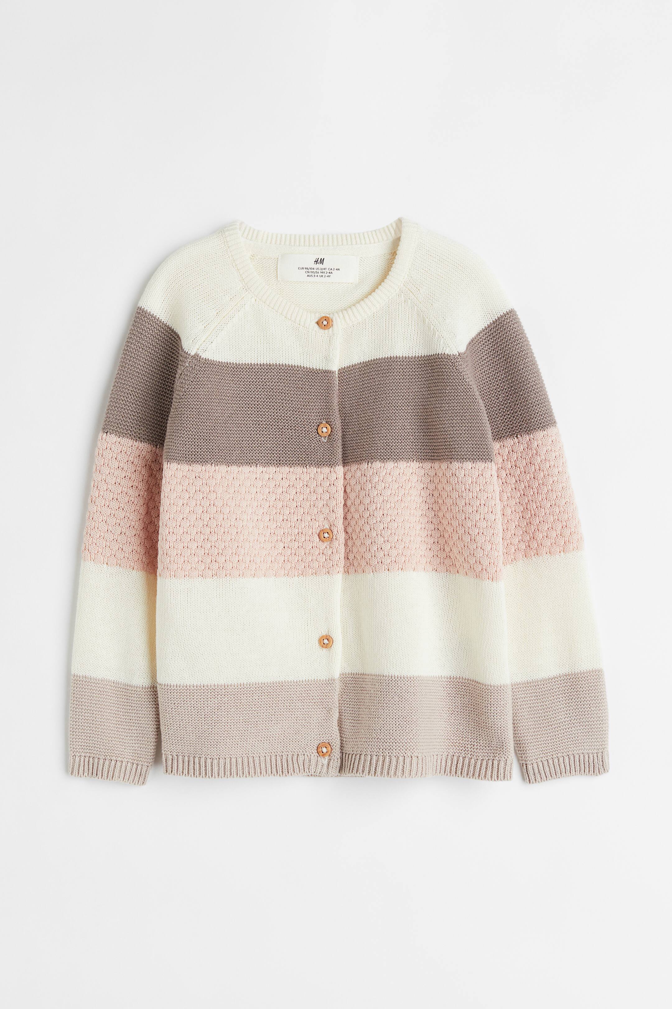 Se større billede: Strukturstrikket cardigan - Hvid/Blokstribet - BØRN | H&M DK 1