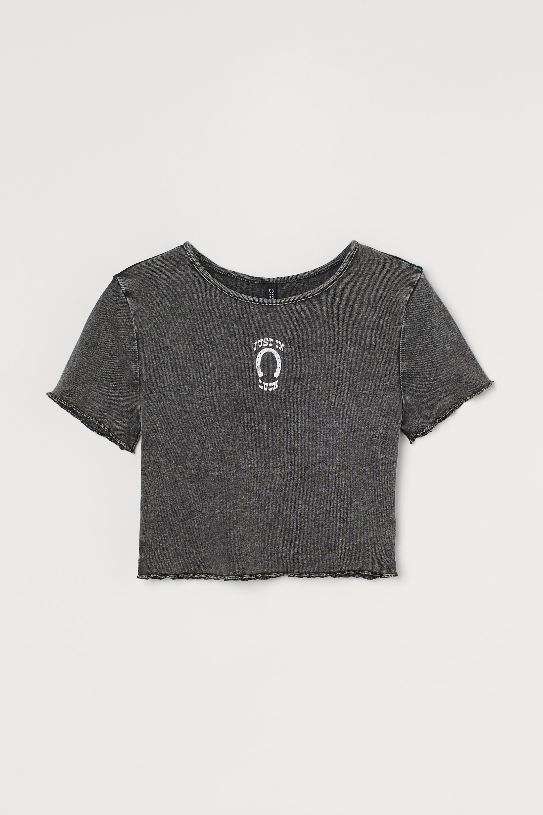 Crop Top - Round Neck - Short sleeve - Charcoal gray/Just In Luck ...