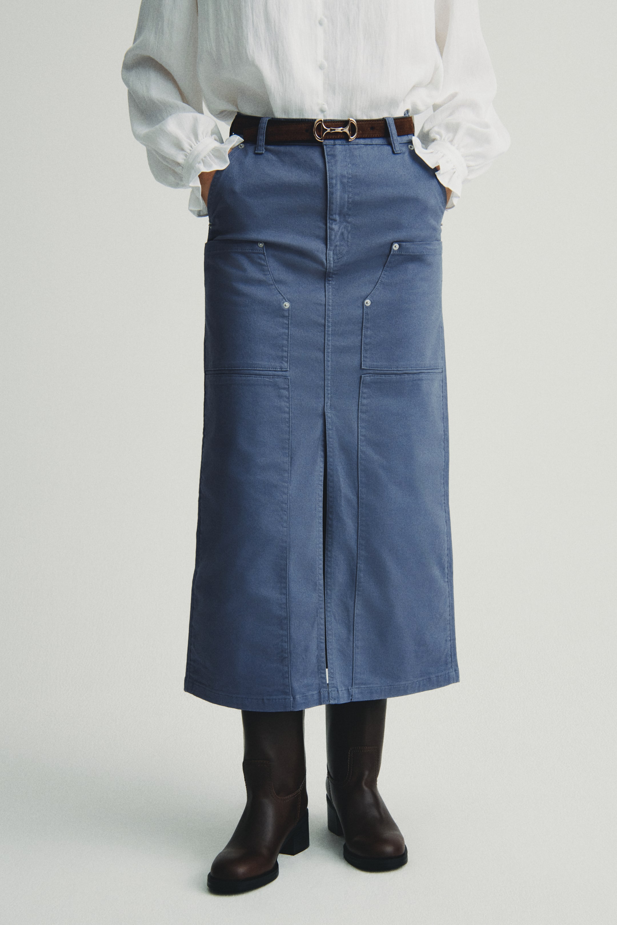 이미지 확대 보기: Cotton cargo skirt - Pigeon blue - 여성 | H&M KR 3