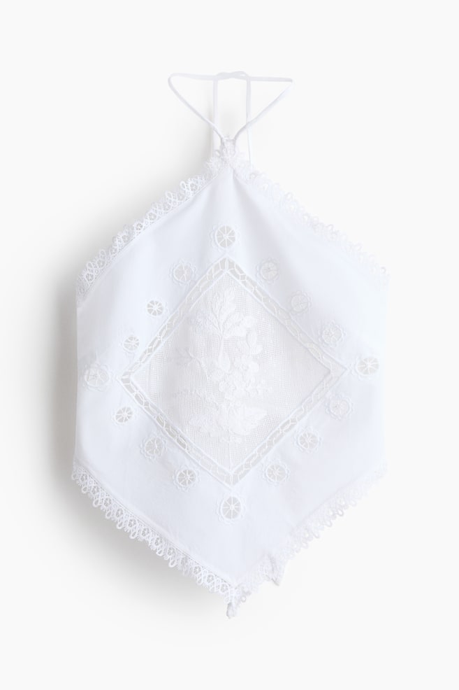 Neckholder-Top mit Spitze - Weiß/Schwarz - 1